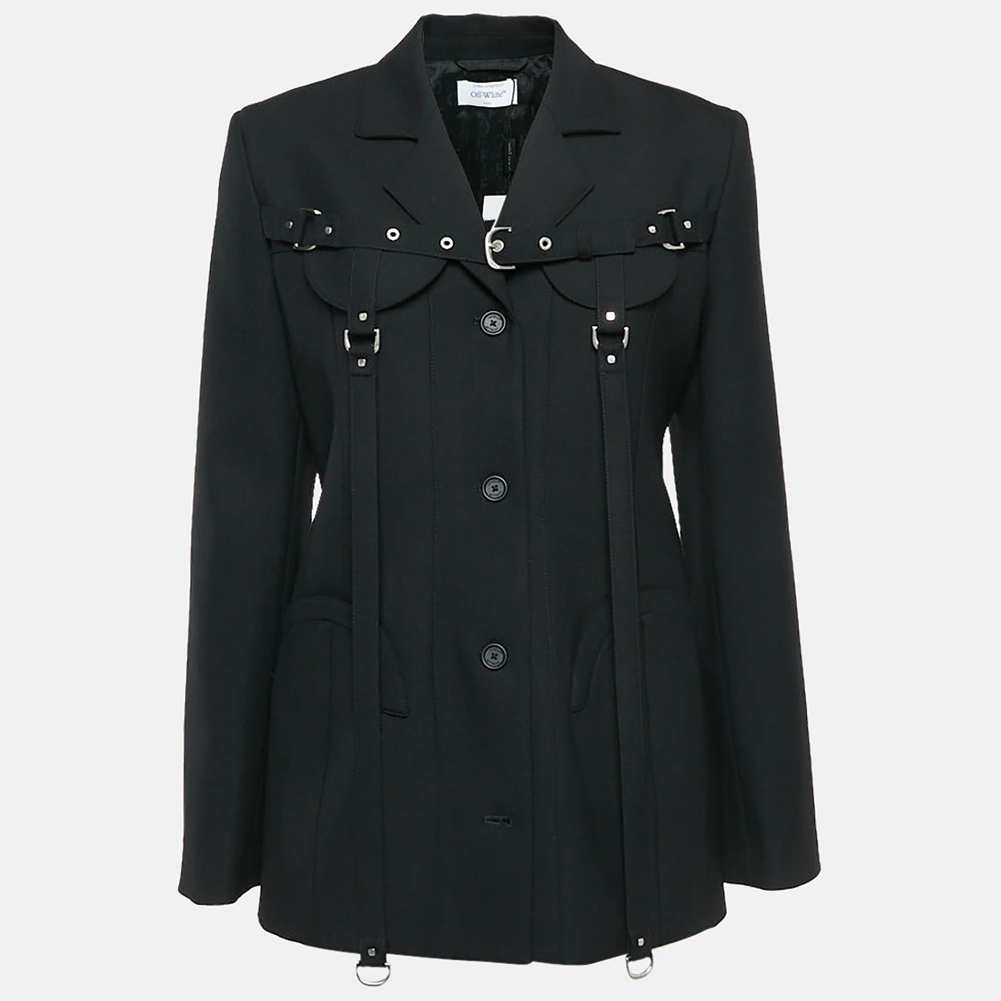 Off-White Black Wool Blend Cargo Round Pocket Detail Jacket M
