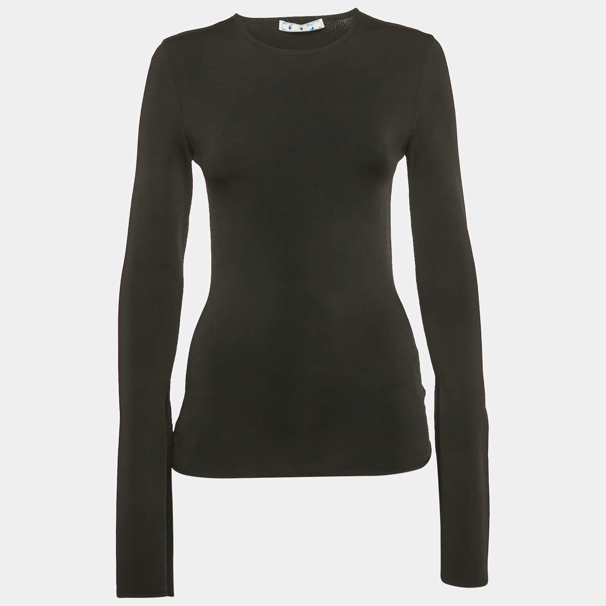 Pre Owned قميص أوف وايت تريكو مضلع أسود مفتوح الخلف ملائم مقاس صغير - سمول