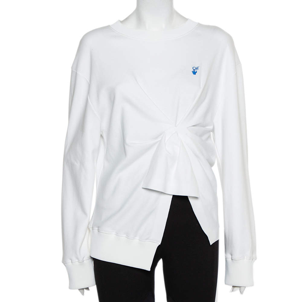 Pre Owned Off-White White Cotton Knot Detail Sweatshirt M