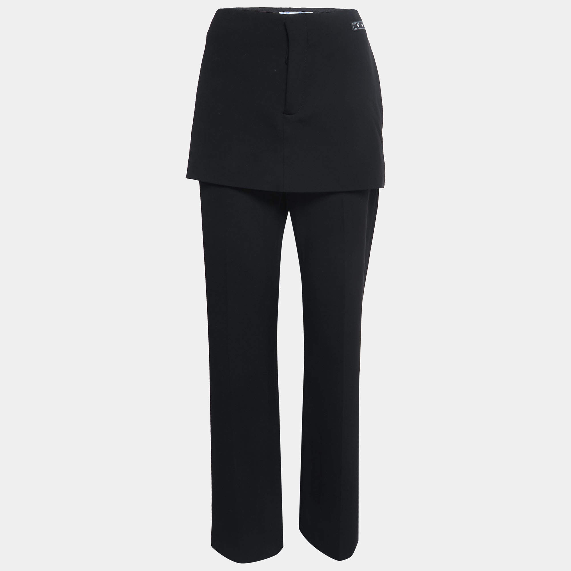 Pre Owned Off-White Black Crepe Skirt Panel Tailored Trousers L