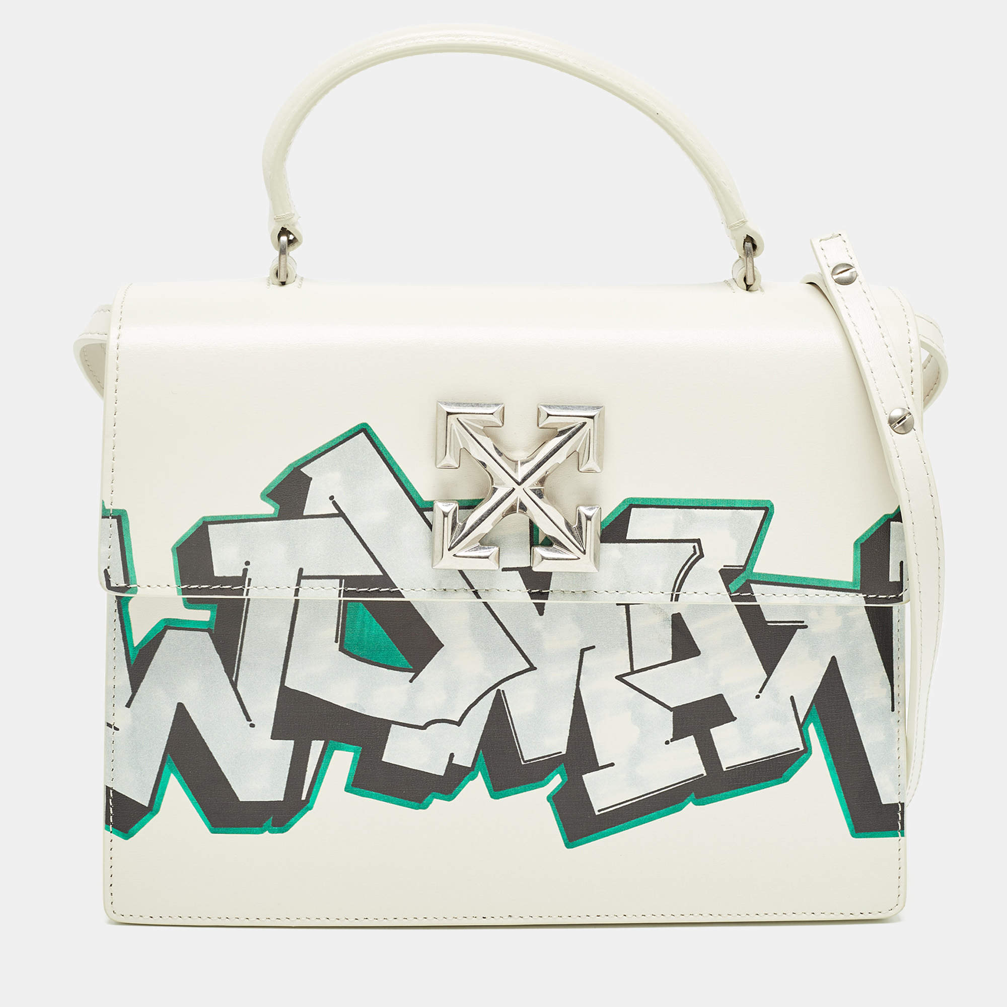 Off-White White Leather Graffiti 2.8 Jitney Top Handle Bag