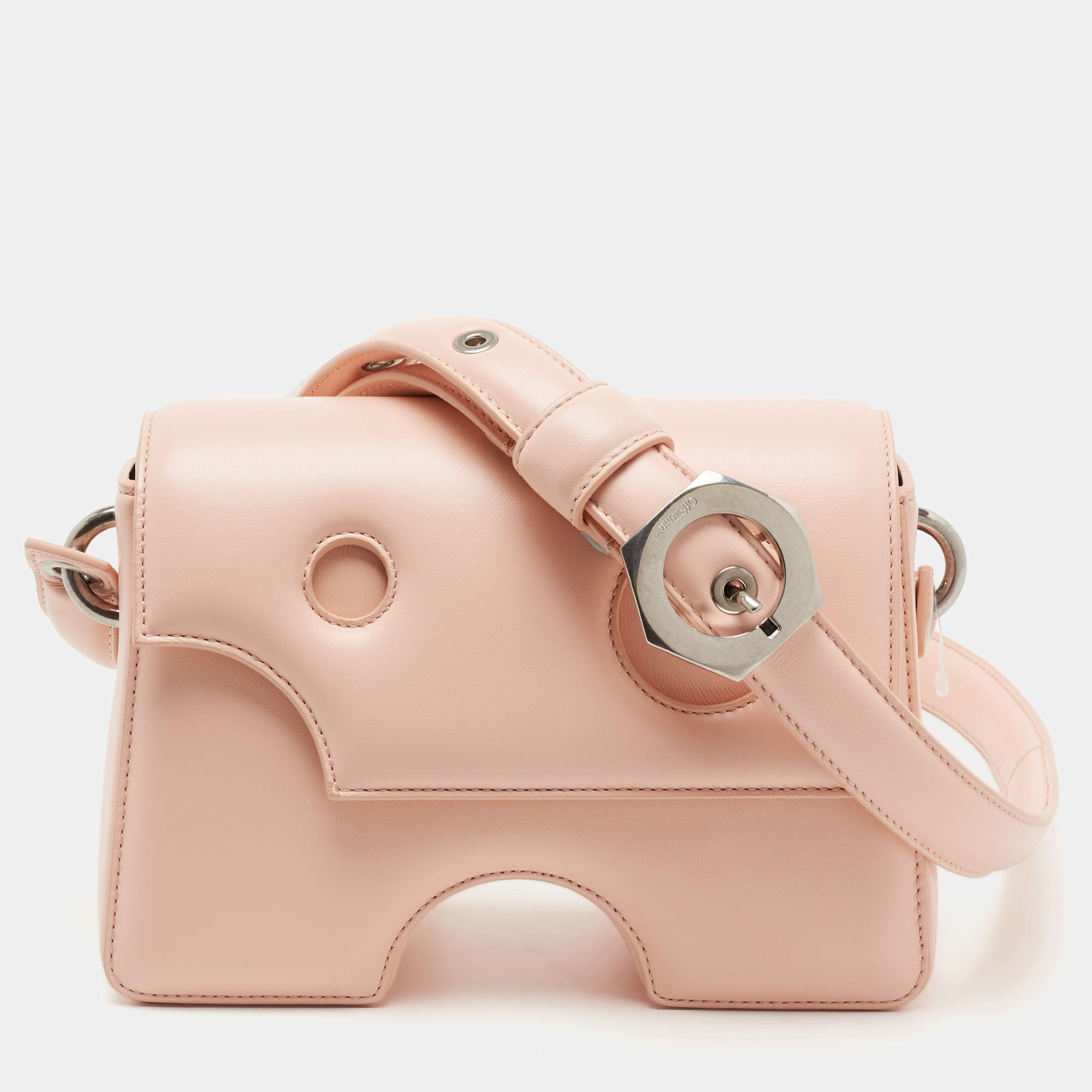 Pre Owned Off-White Pink Leather Burrow 22 Shoulder Bag