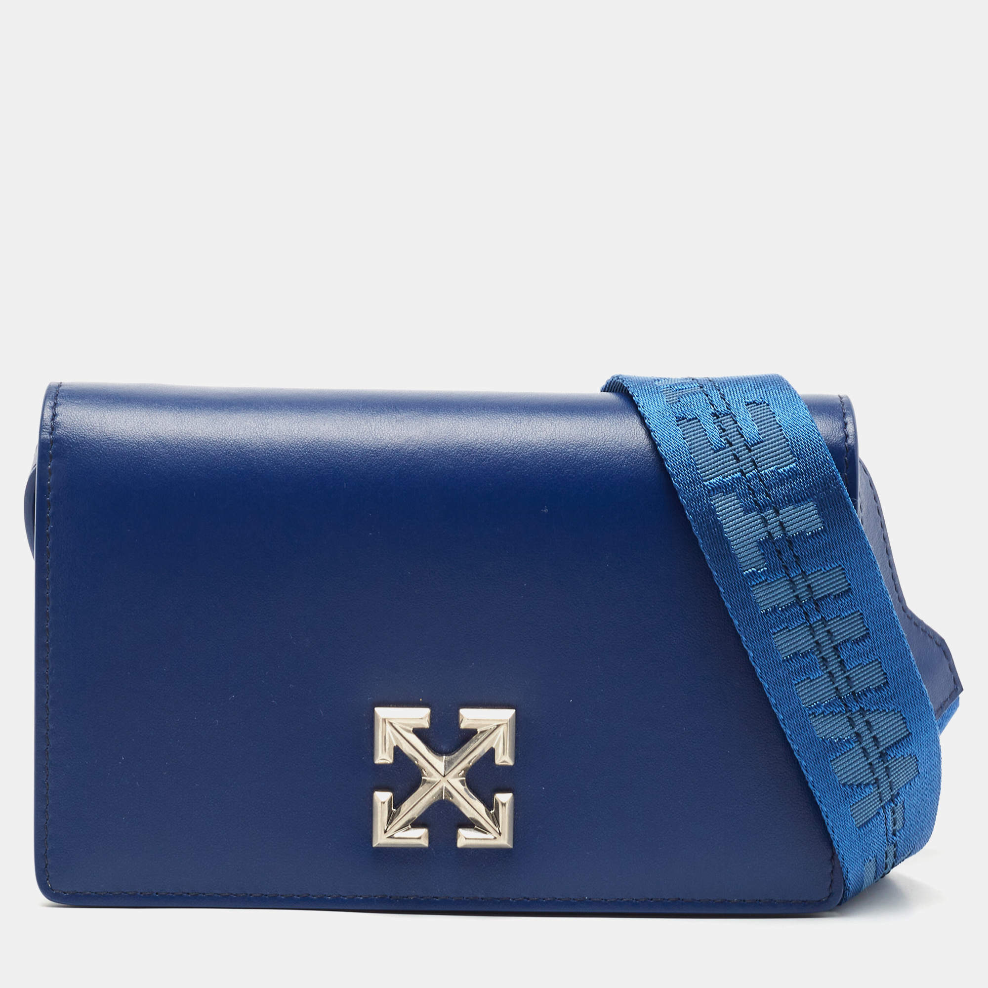 Off-White Blue Leather Jitney Flap Crossbody Bag