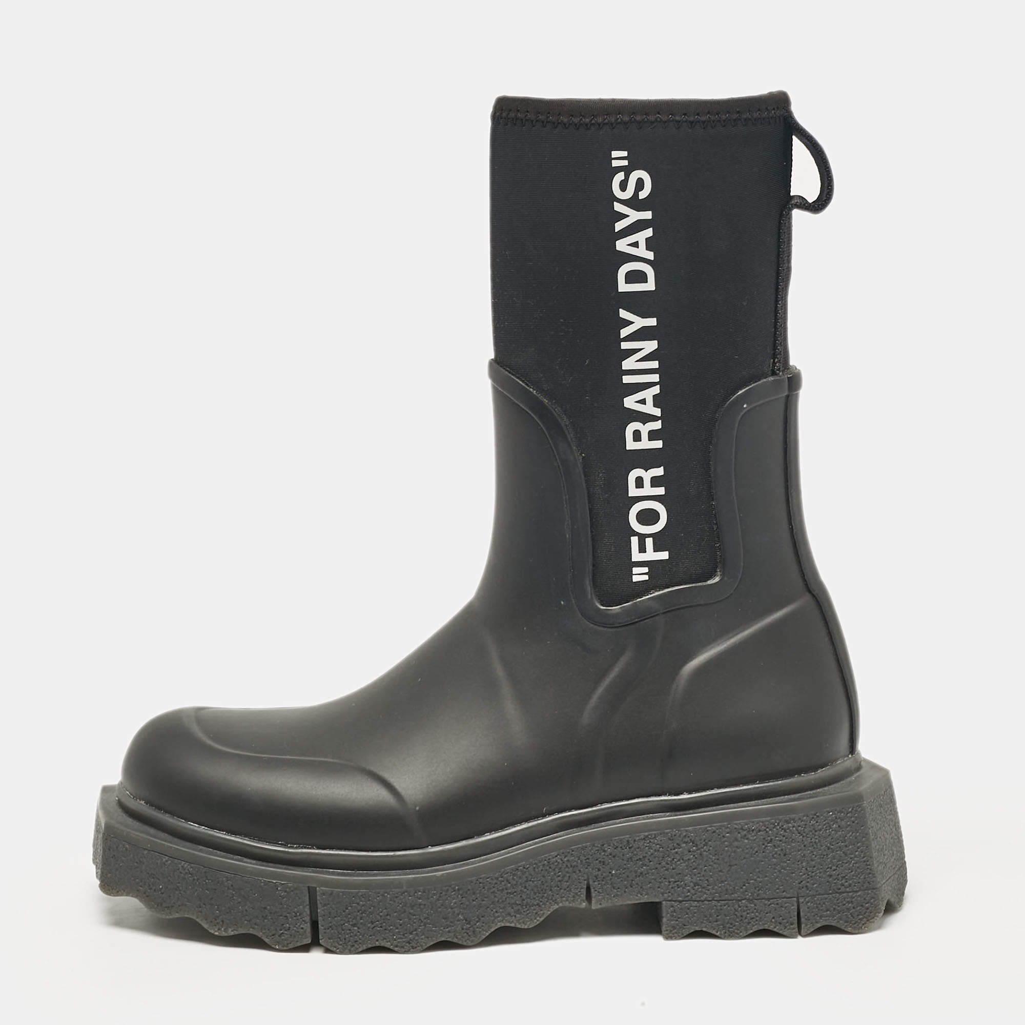 Off-White Black Neoprene and Rubber Ankle Length Boots Size 35