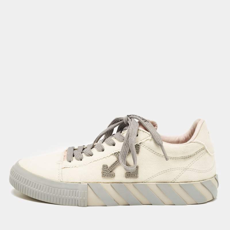 Off White Beige/Grey Canvas Vulcanized Low Top Sneakers Size 40