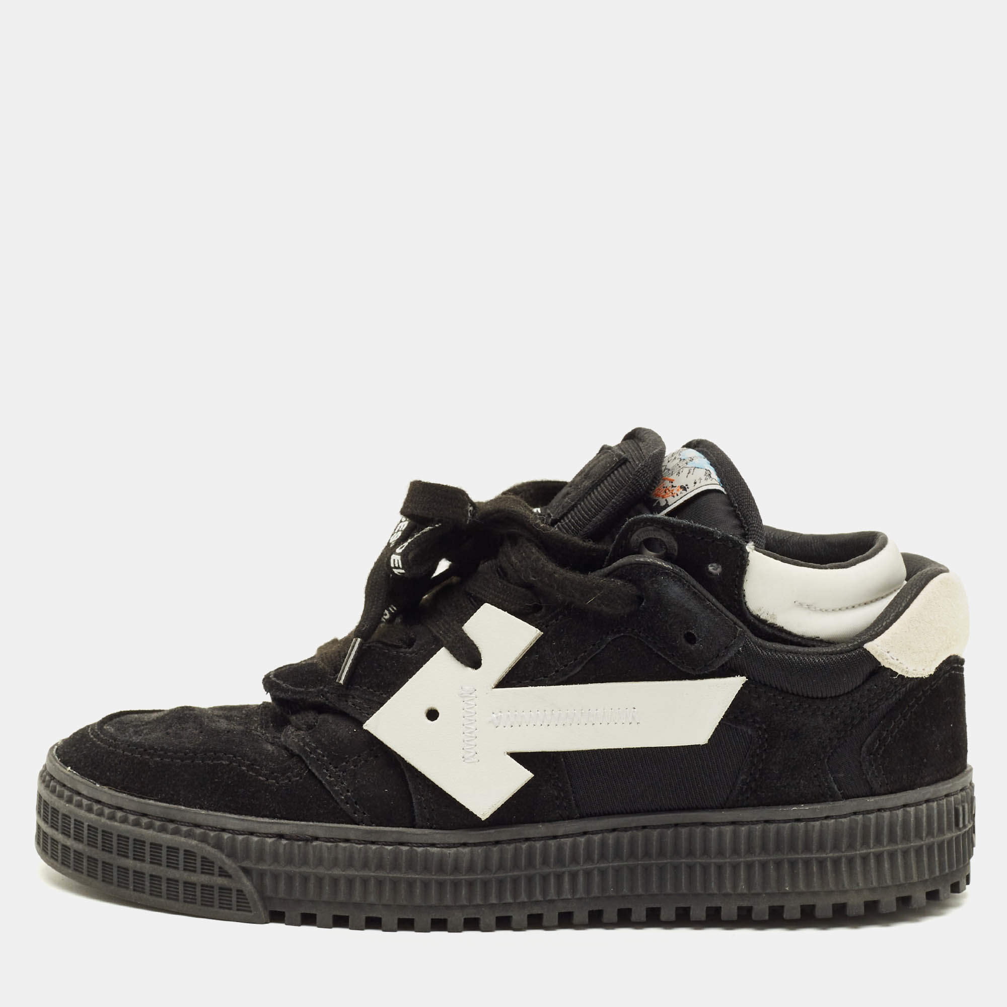 مملوكة مسبقًا Off-White Floating Arrow Size 36 Black Fabric and Suede Lace Up Sneakers