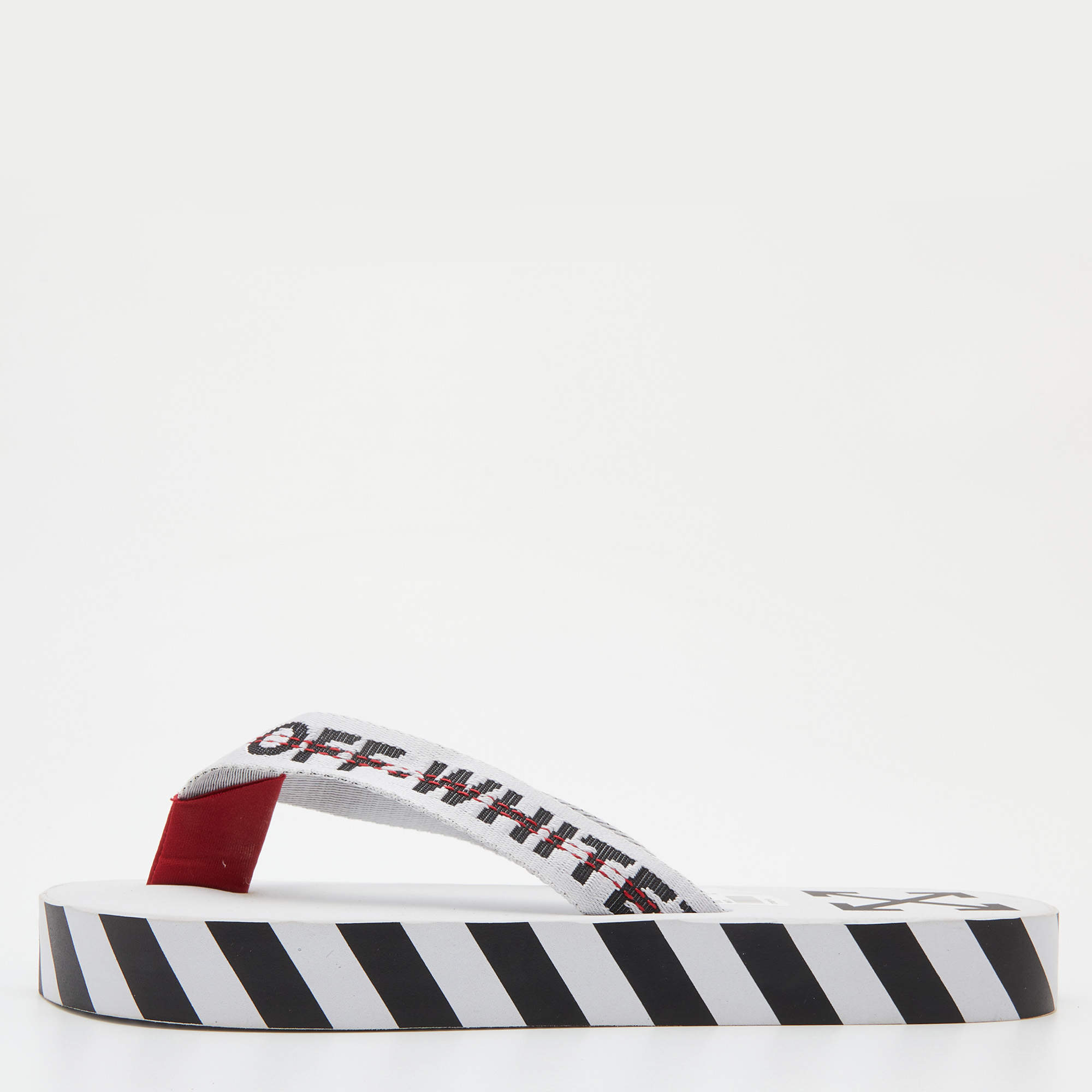 Pre Owned Off-White White Logo Canvas Thong Slides Size 40