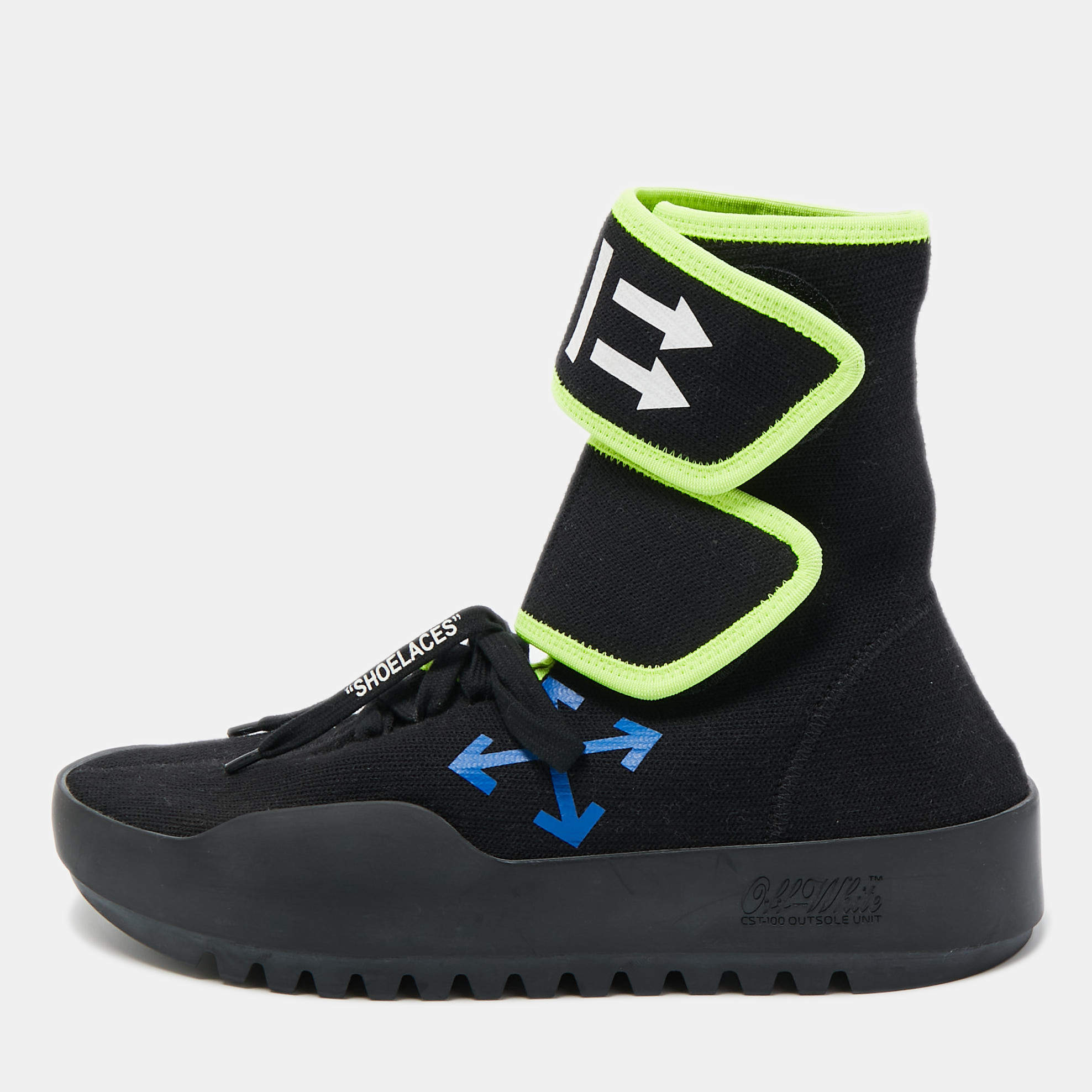 Off-White Black Knit Fabric Moto Wrap Sneakers Size 39