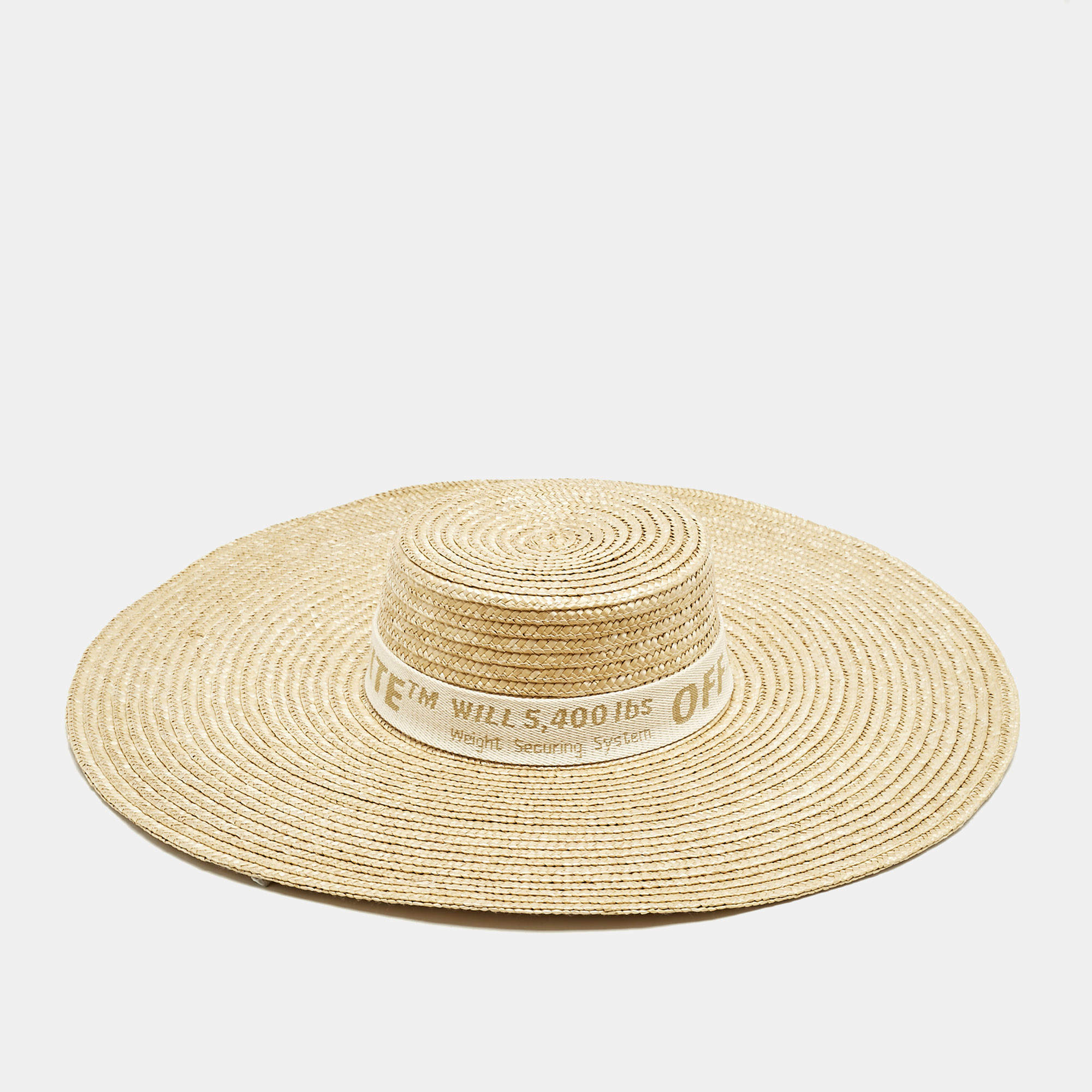 Off White Beige Wide-Brim Straw Panama Hat One Size