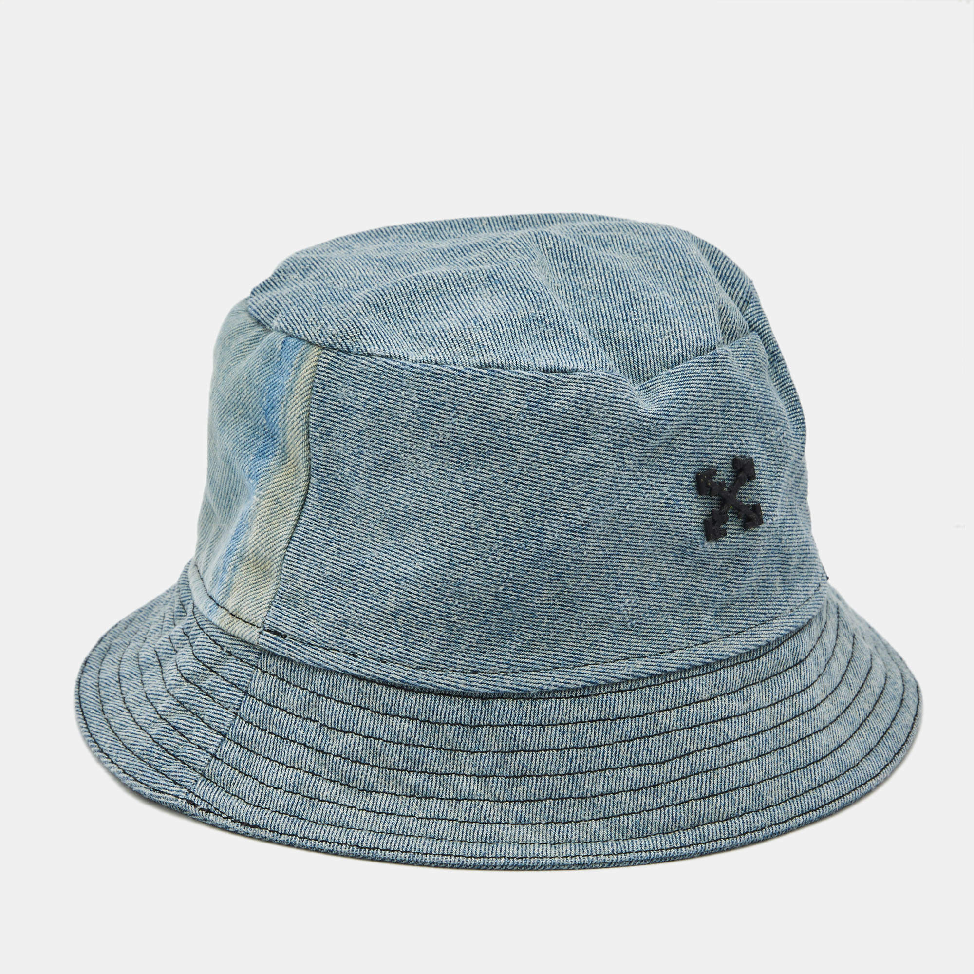 Pre Owned Off White Blue Washed Denim Bucket Hat One Size