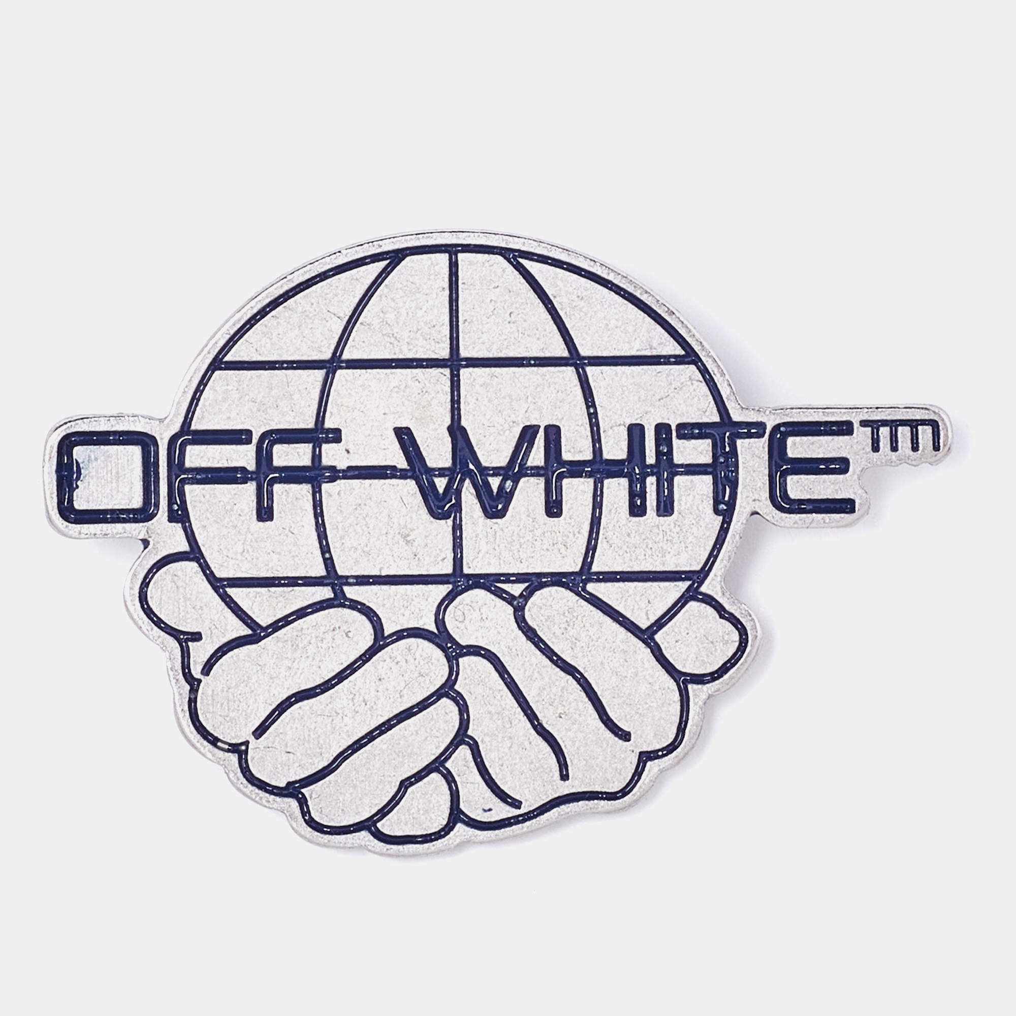 Pre Owned Off-White Silver Tone World Pin Brooch