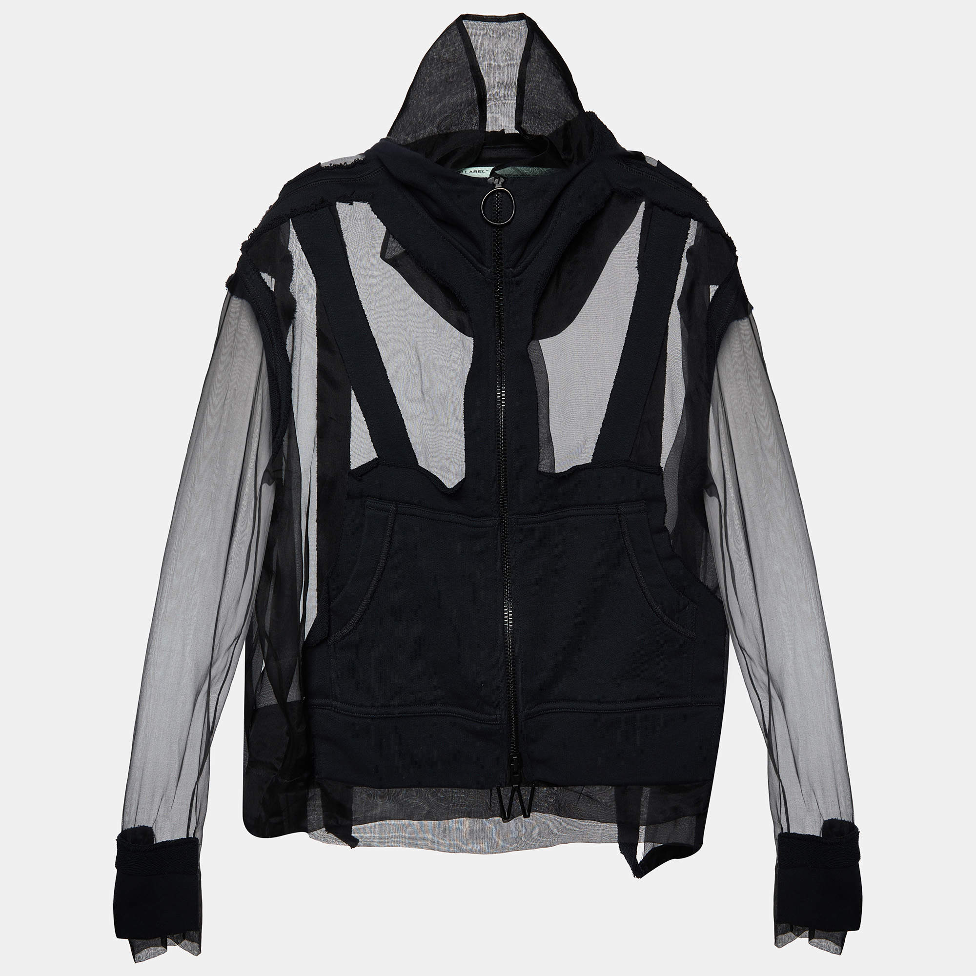 Off-White Black Organza & Knit Hoodie Zip-Up Jacket M