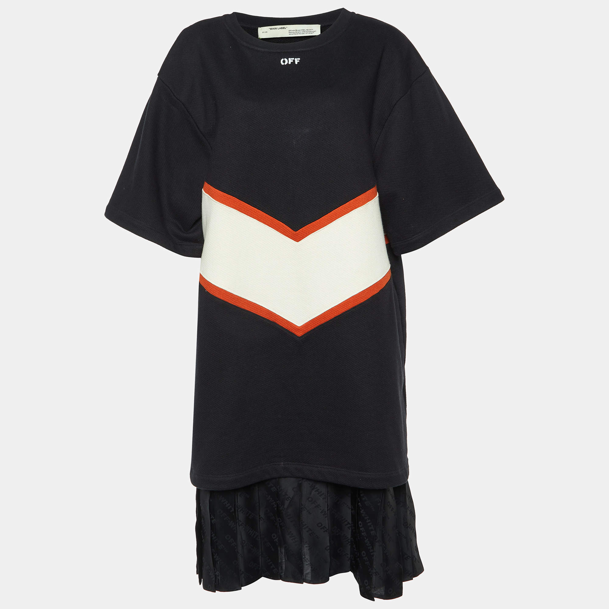 Pre Owned Off-White Black Color-Block Cotton Knit Sweatshirt Dress L
