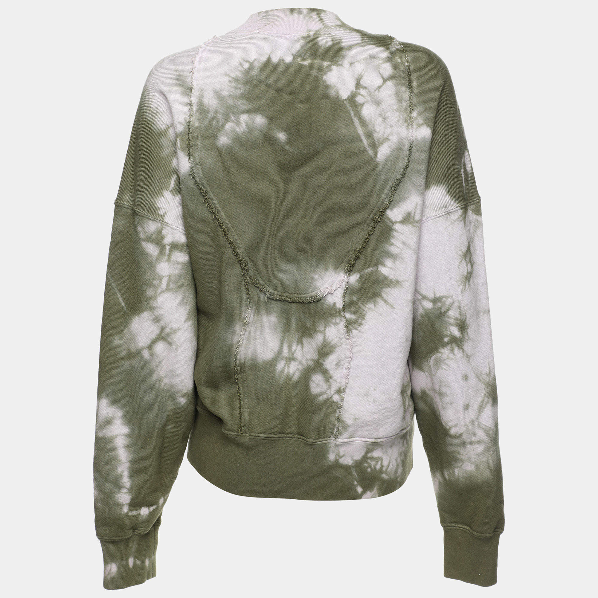 Off-White Green Tie Dye Cotton Knit Crew Neck Sweatshirt XS Off