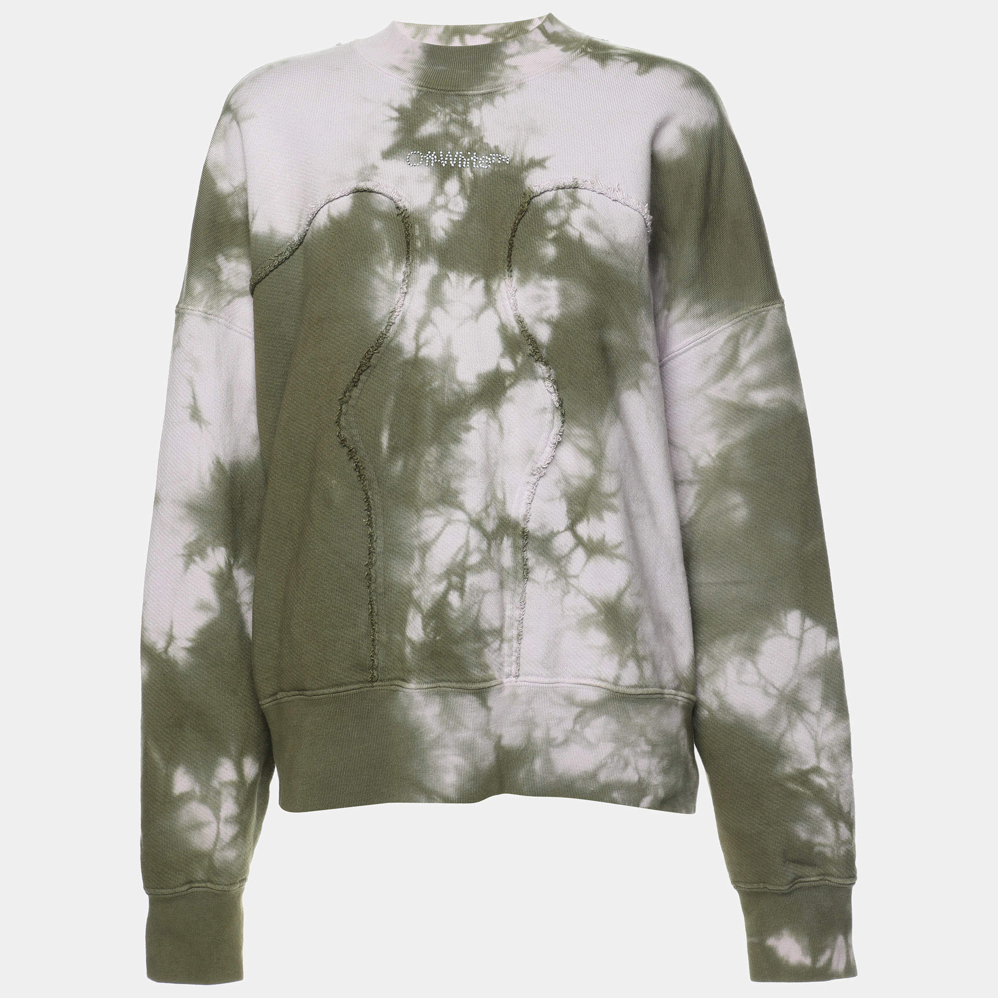 Pre Owned Off-White Green Tie Dye Cotton Knit Crew Neck Sweatshirt XS