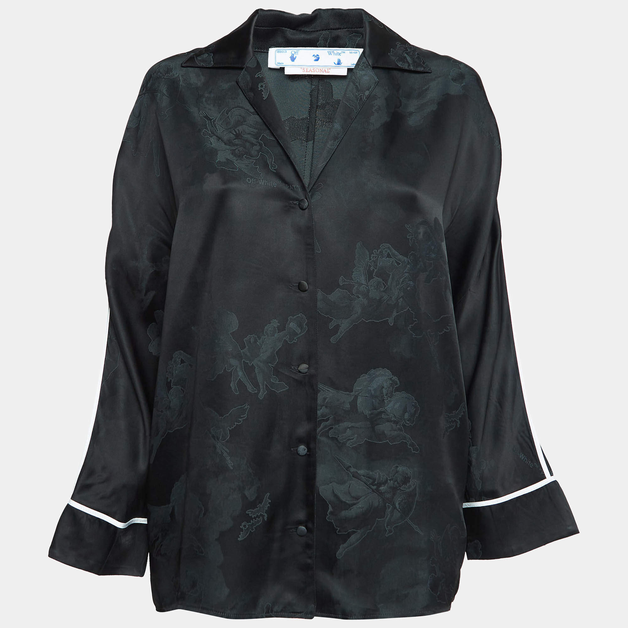 Pre Owned Off-White Seasonal Black Satin Jacquard Shirt M