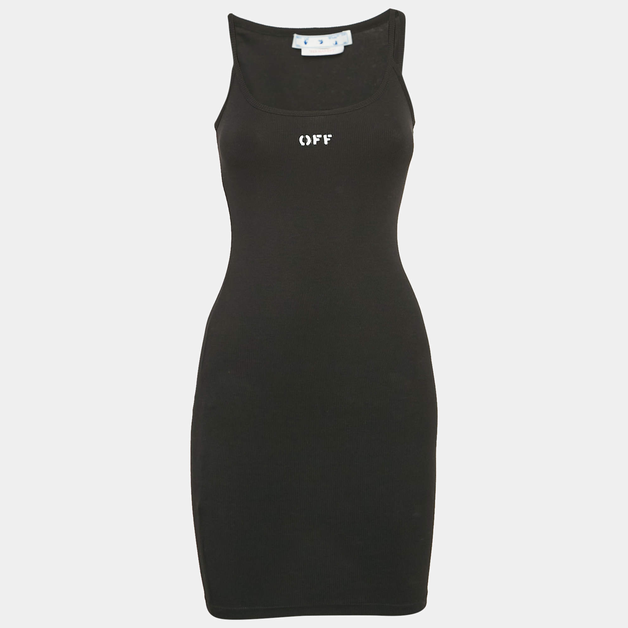 Pre Owned Off-White Black Logo Print Rib Knit Tank Dress XS