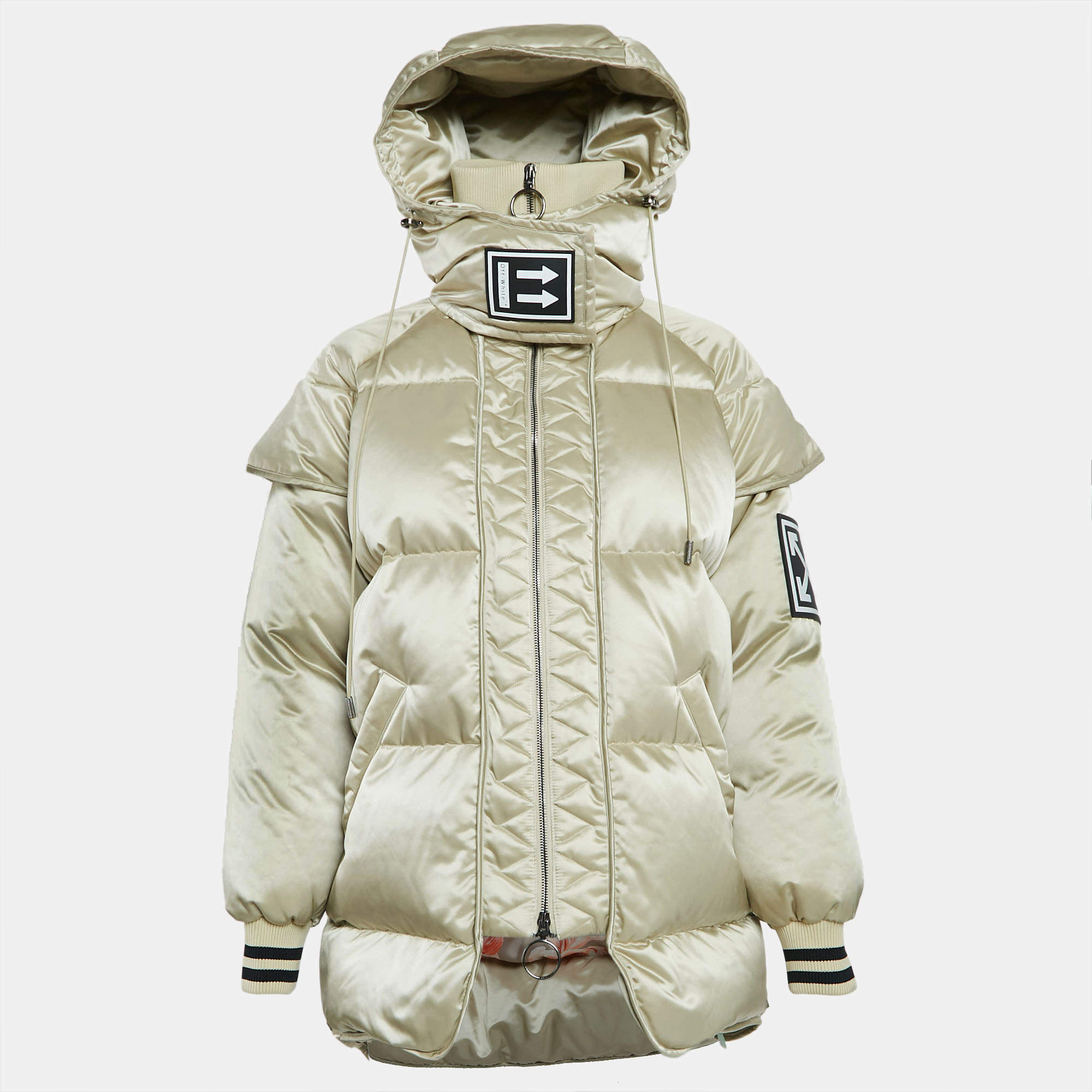 Pre Owned Off-White Cream Synthetic Quilted Down Puffer Jacket S