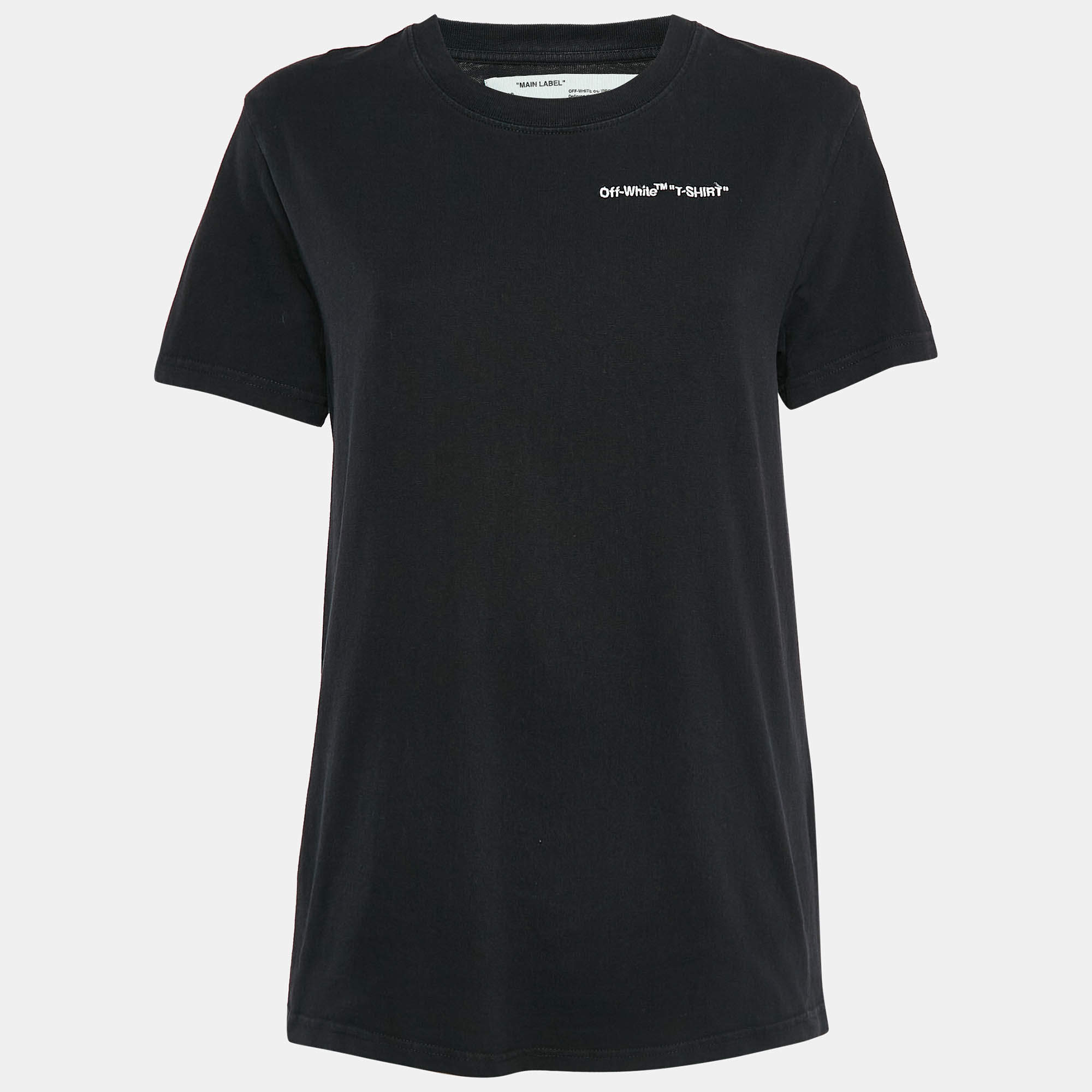 Off-White Black Logo Embroidered Jersey Crew Neck T-Shirt S