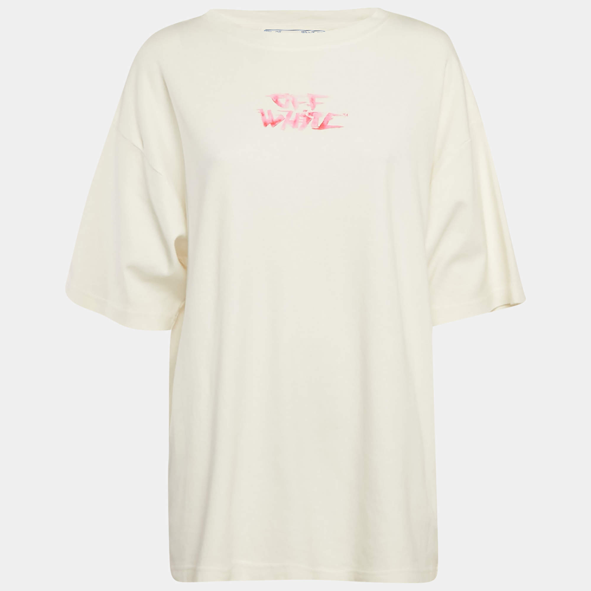 Pre Owned Off-White White Logo Print Jersey Oversized T-Shirt M