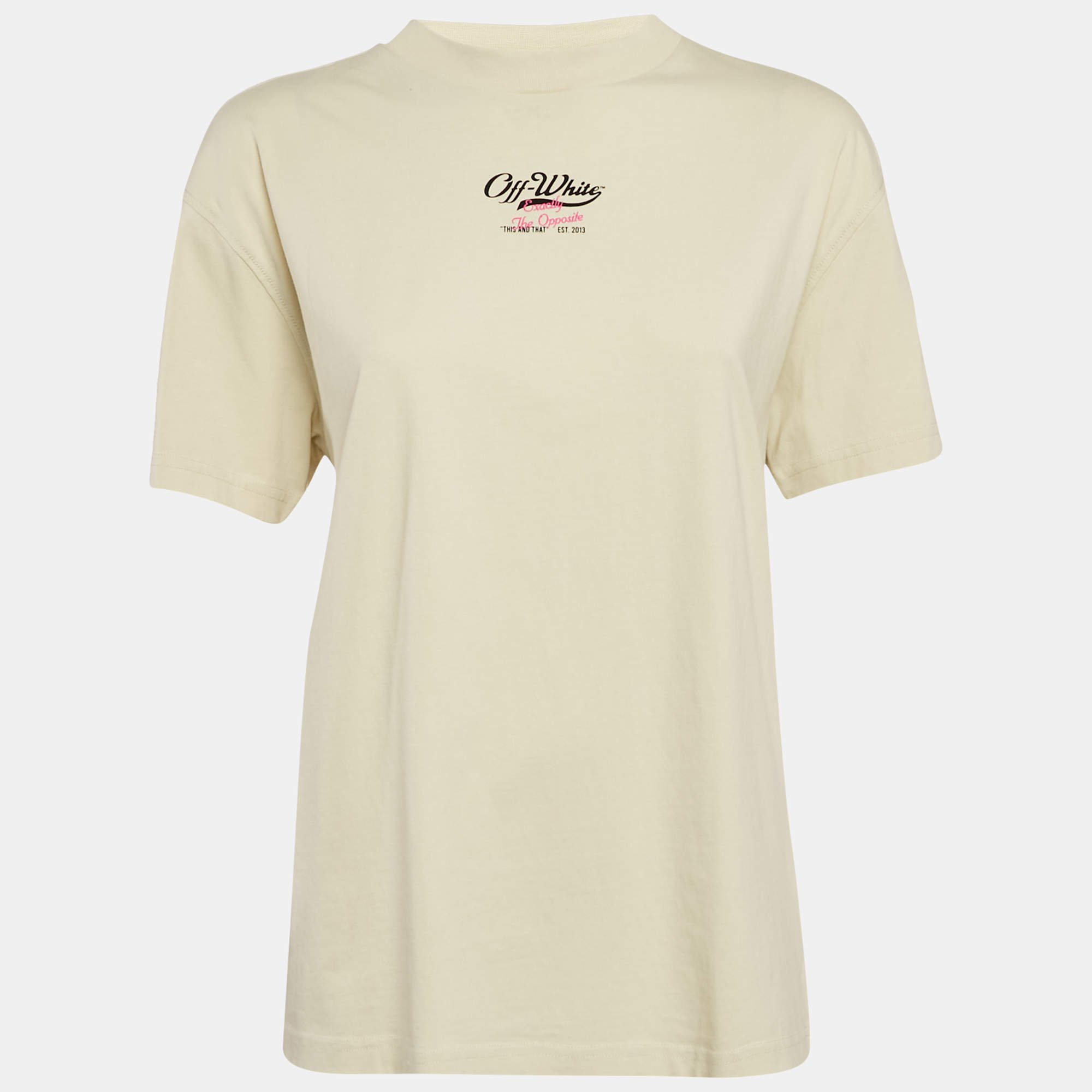 Off-White Cream Embroidered Jersey Crew Neck T-Shirt S
