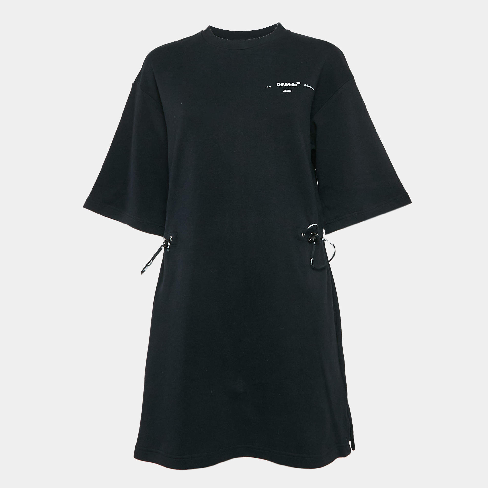 Off-White Black Puzzle Arrow Print Cotton Knit Mini Dress S