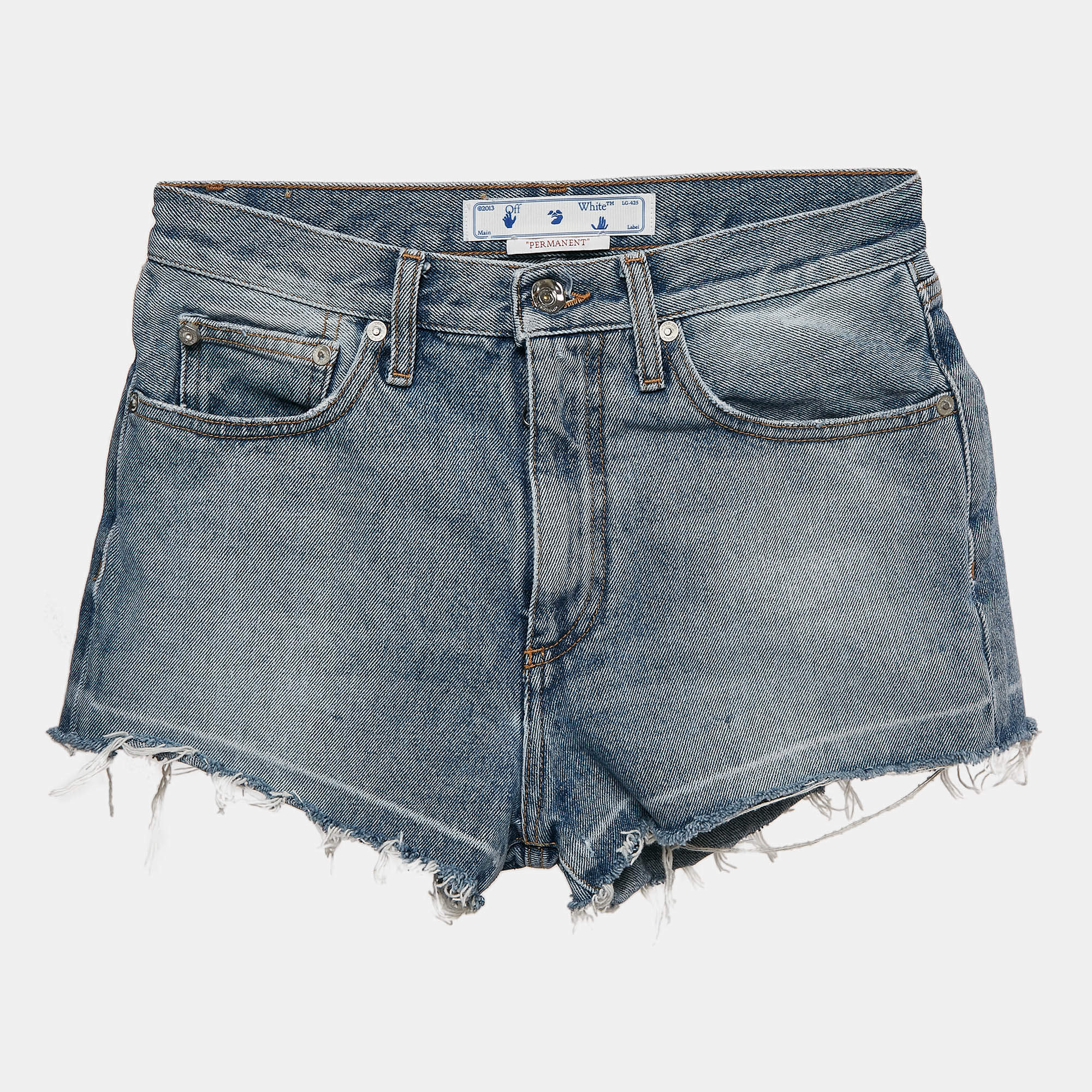 Pre Owned Off-White Blue Denim Raw Edge Shorts S Waist 26"