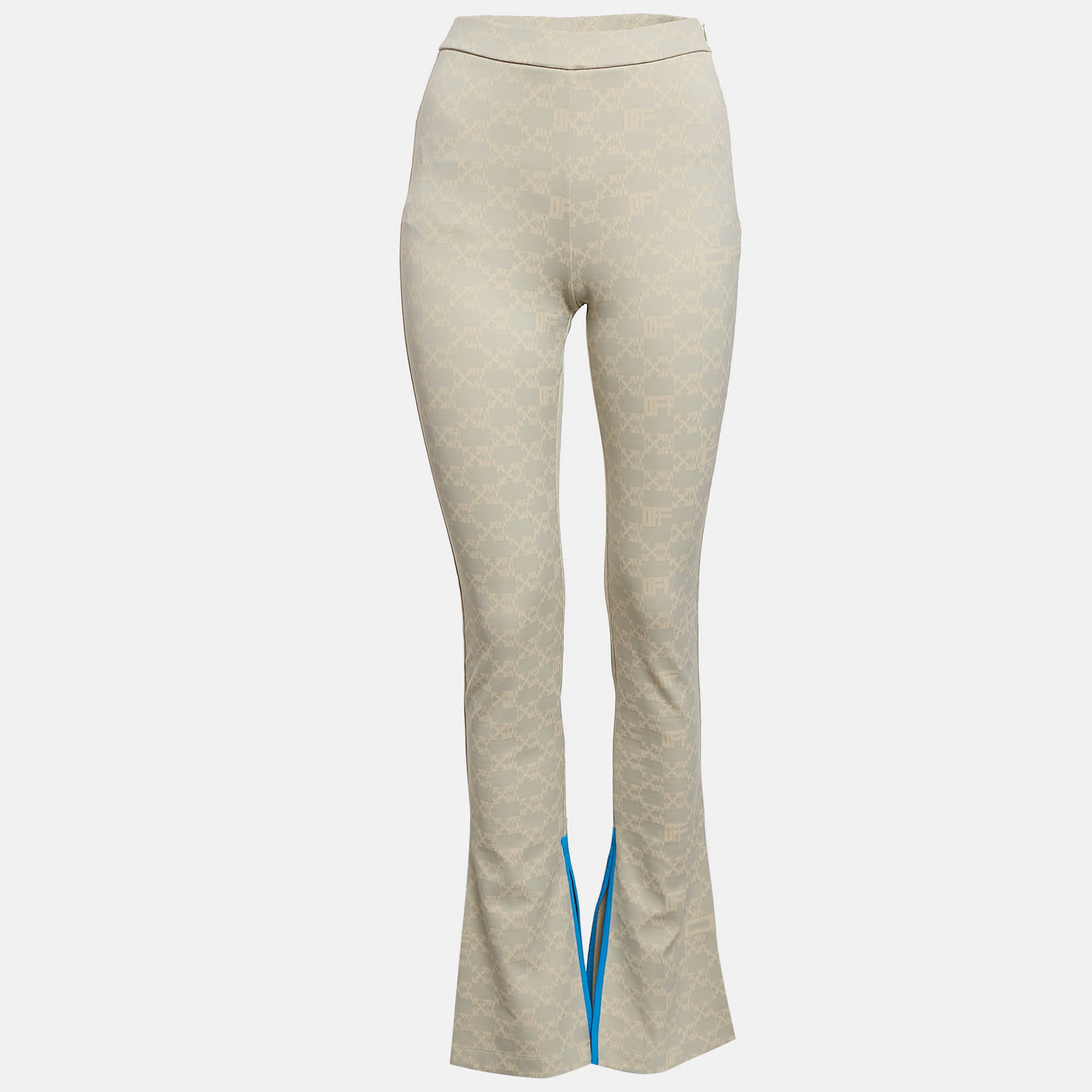 Off-White Neutral Cream Monogram Jersey Slit Detail Leggings XS
