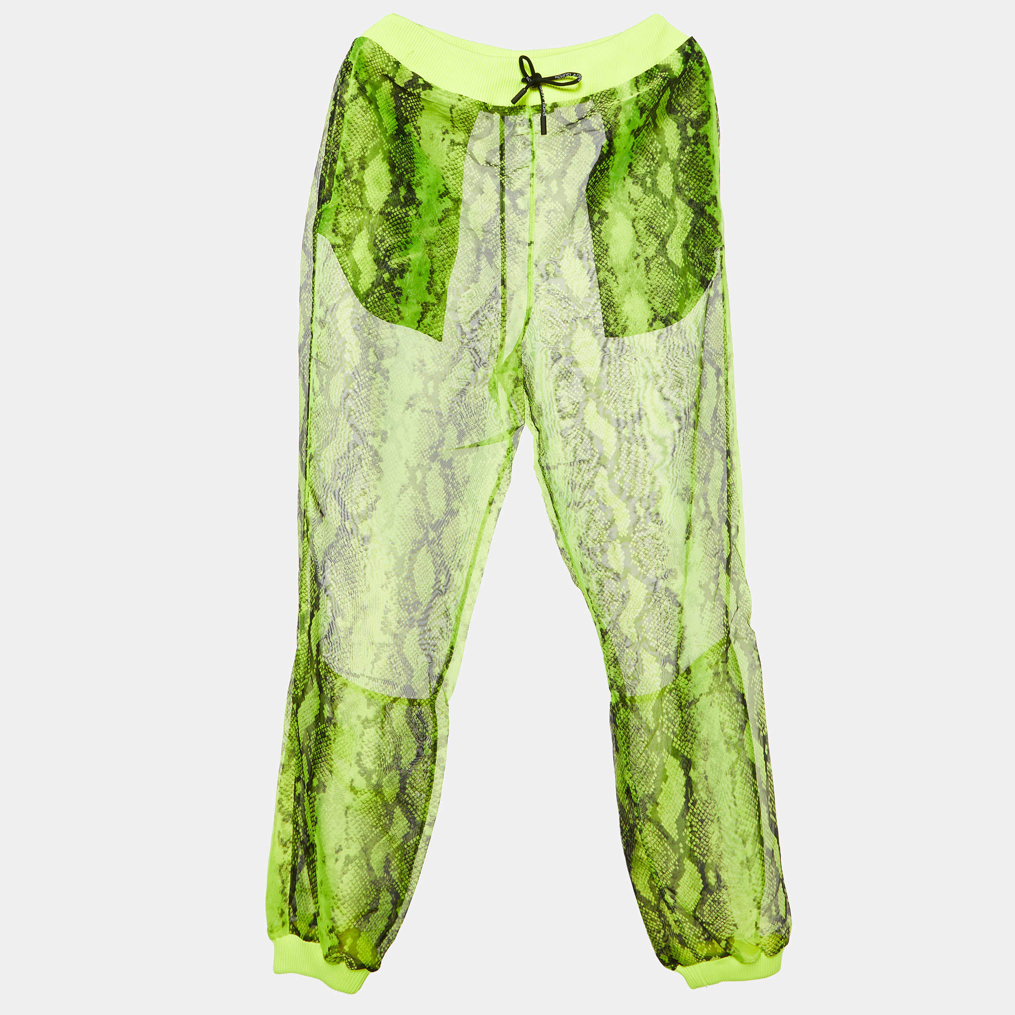 Off-White Neon Yellow Snake Print Organza Sheer Joggers M