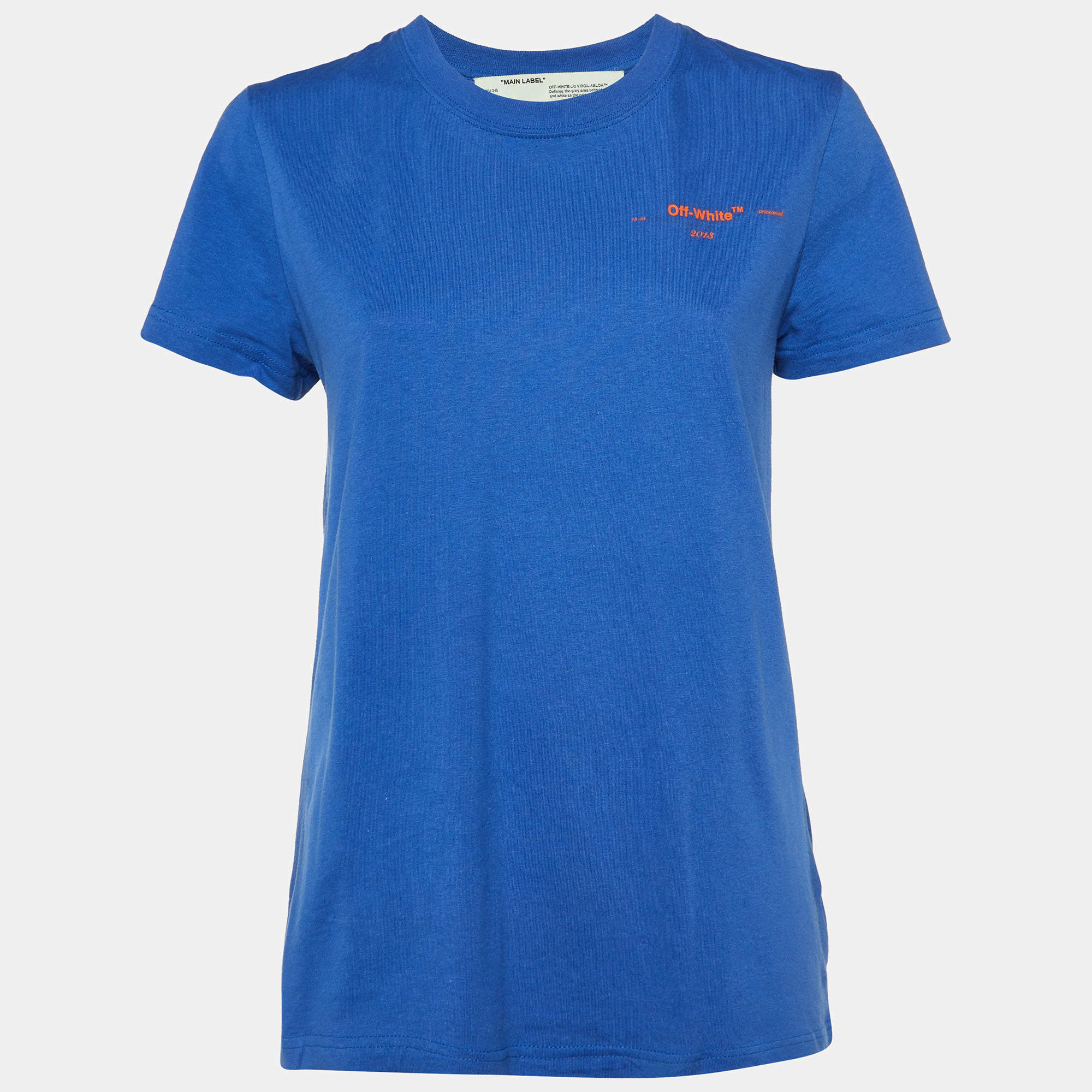 Pre Owned Off-White Blue Coral Embroidered Cotton Crew Neck T-Shirt XS