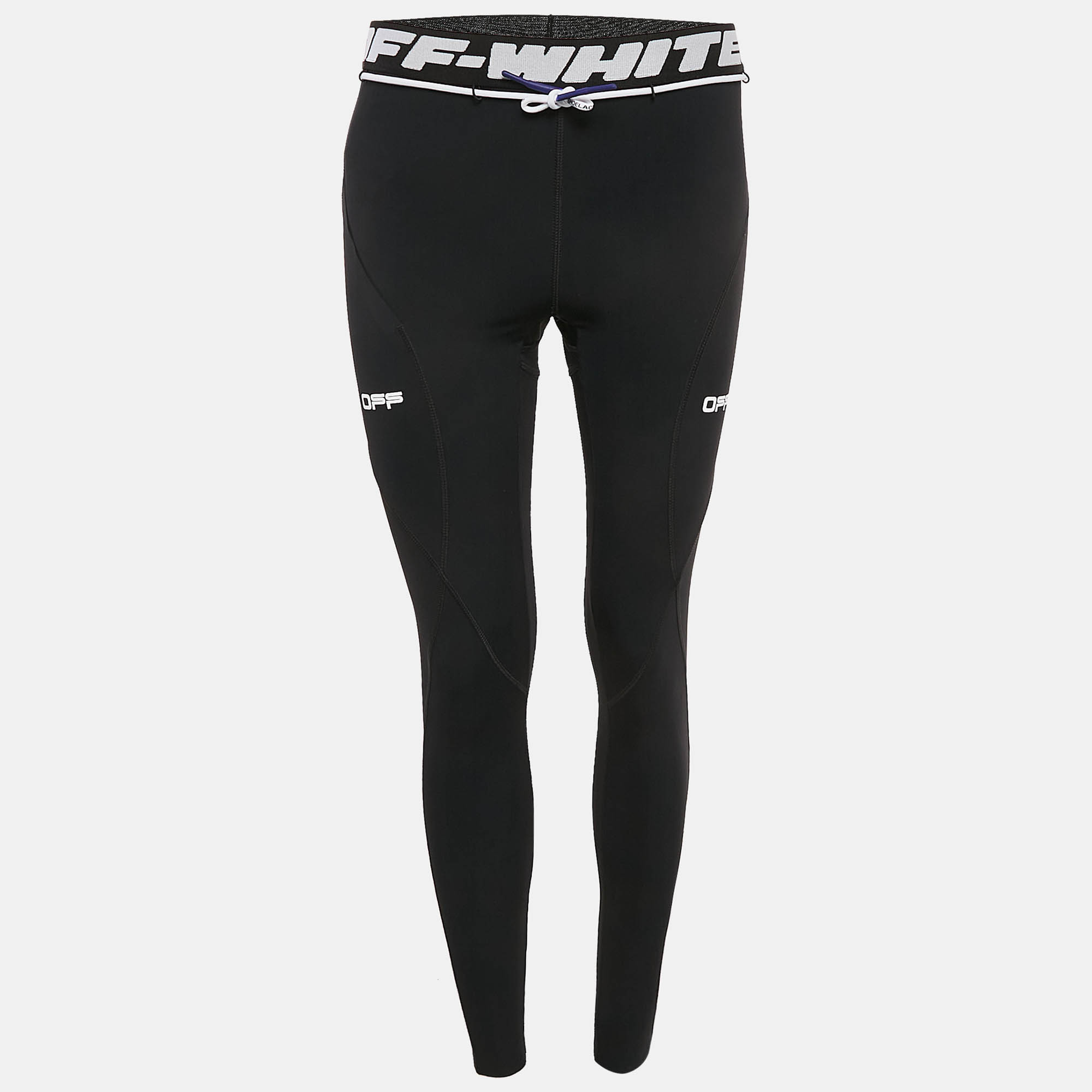 Pre Owned Off-White Black Print Stretch Knit Active Leggings S/M
