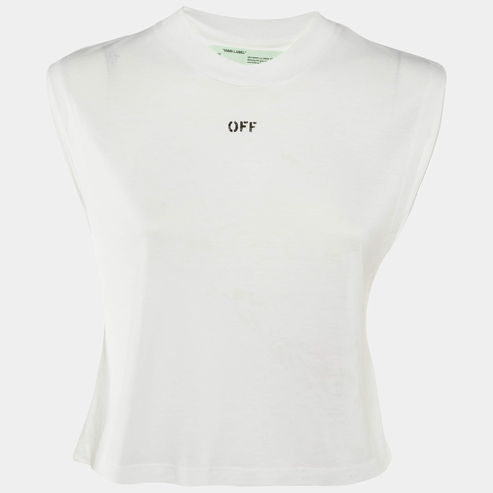 Pre Owned Off-White White Printed Lyocell Blend Sleeveless Crew Neck T-Shirt XXS