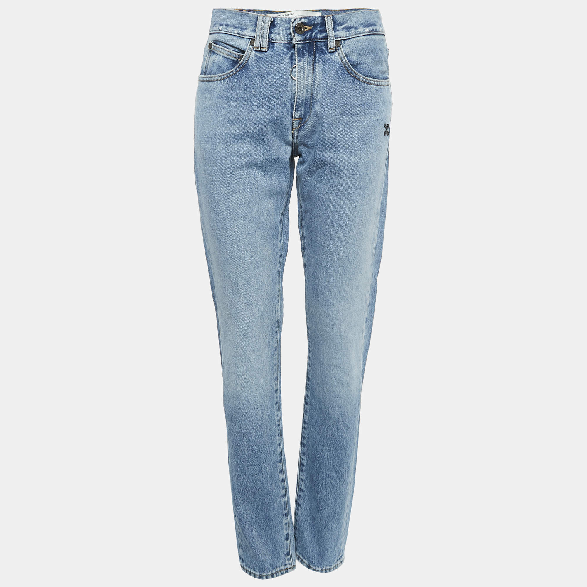 Off-White Blue Denim Distressed Slim Fit Jeans L Waist 32"