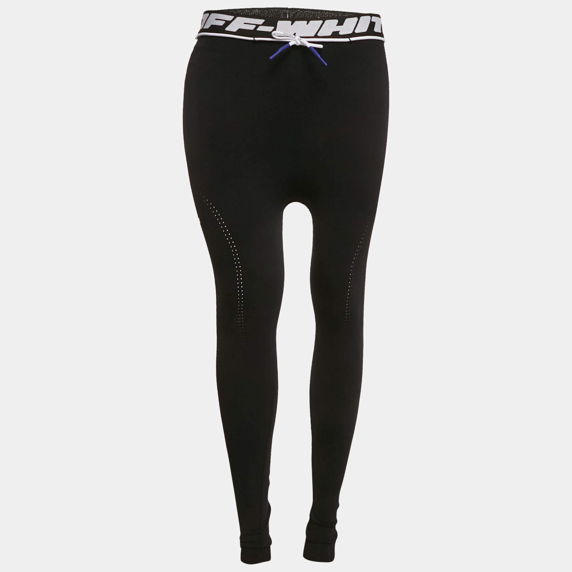Off-White Black Jersey Drawstring Active Leggings L