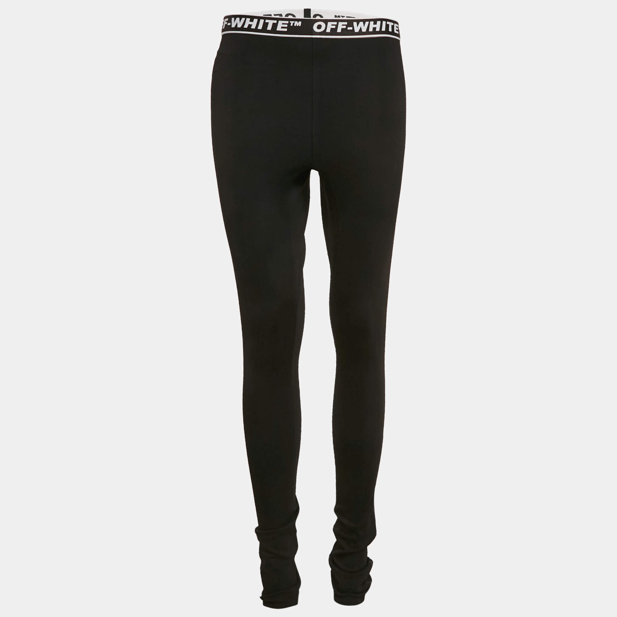 Off-White Black Logo Waistband Jersey Active Leggings L