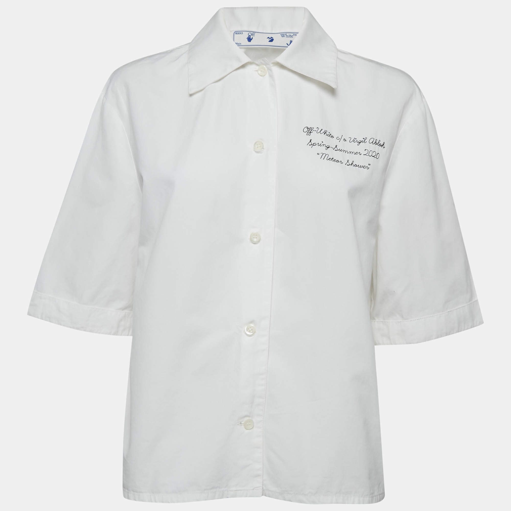 Off-White White Embroidered Cotton Short Sleeves Shirt S