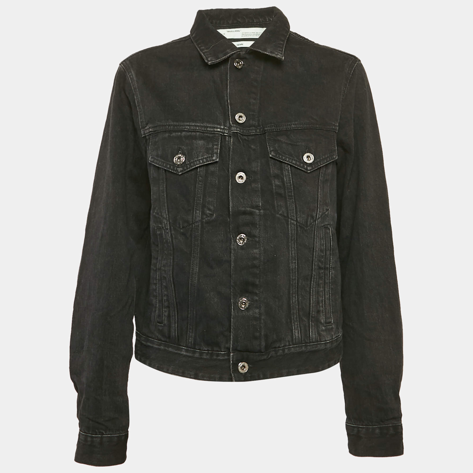 Off-White Black Embroidered Denim Button Front Jacket S