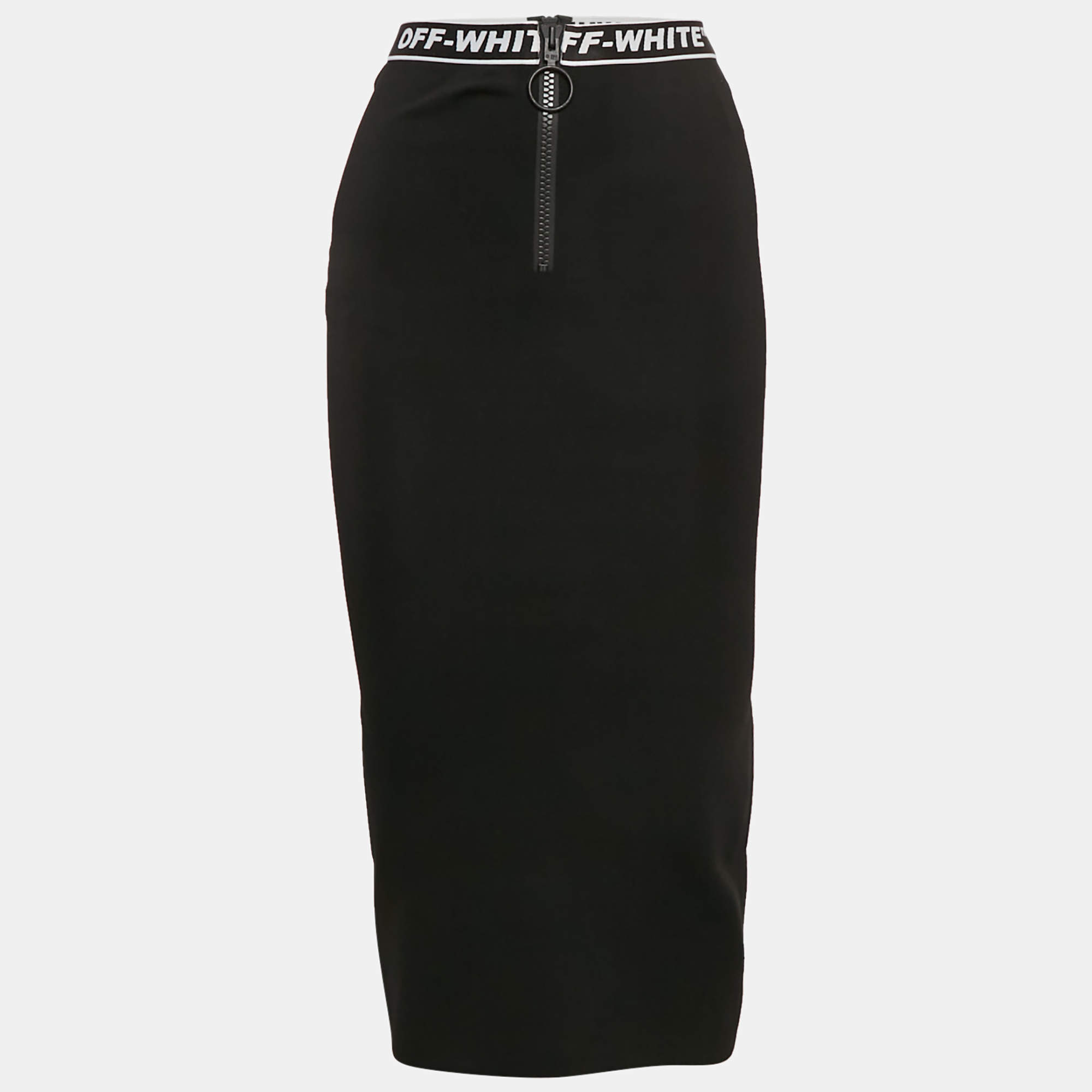 Pre Owned Off-White Black Jersey Logo Waist Detail Midi Performance Skirt S