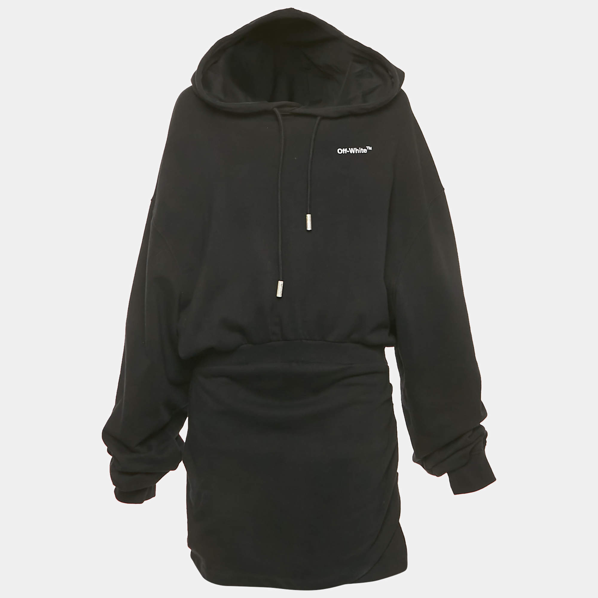 Pre Owned Off-White Black Cotton Knit Hooded Mini Dress M