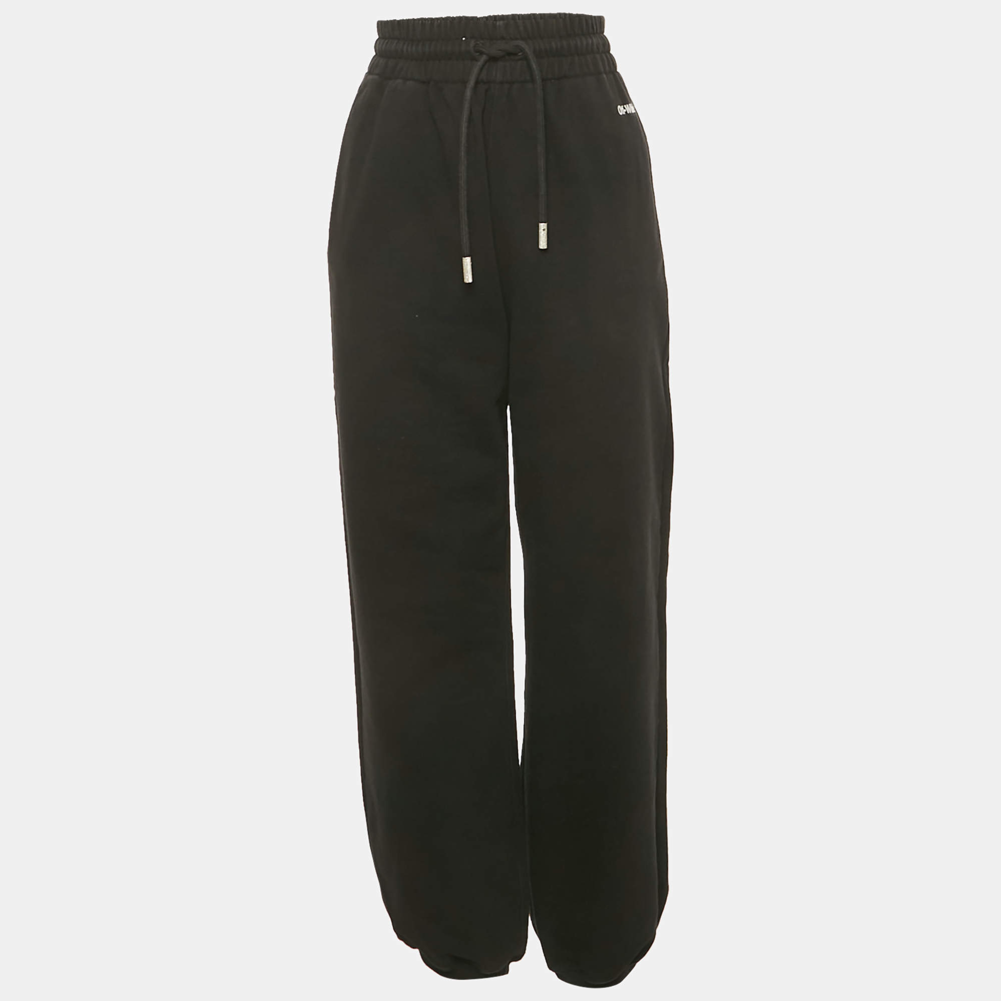 Pre Owned Off-White Black Logo Embroidered Cotton Sweatpants M
