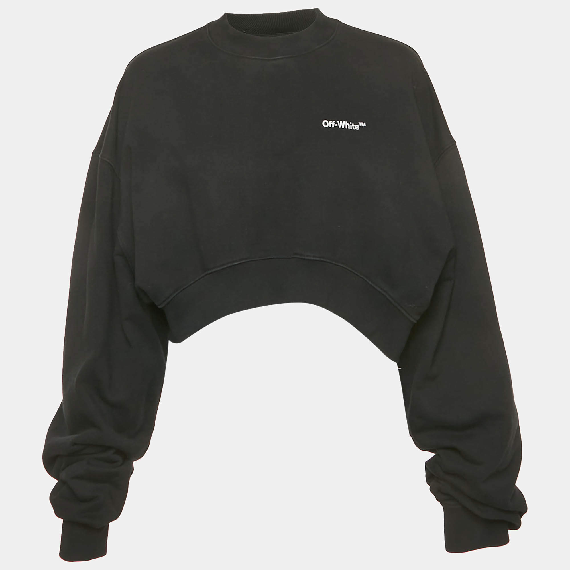 Pre Owned Off-White Black Logo Embroidered Cotton Crop Sweatshirt M