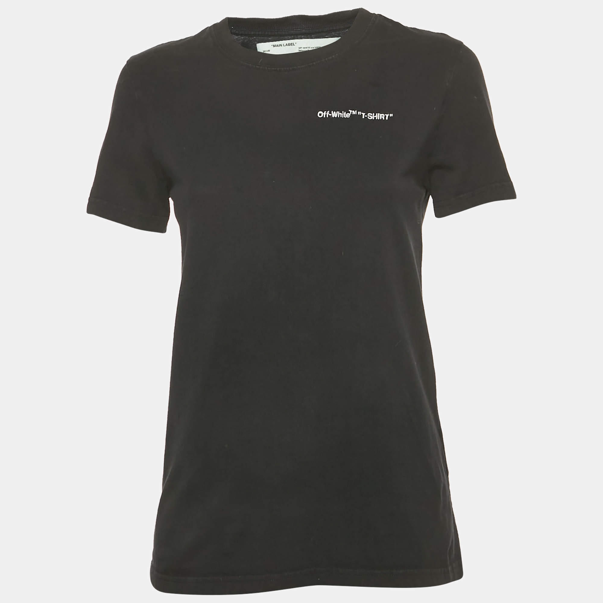 Pre Owned Off-White Black Logo Embroidered Jersey Crew Neck T-Shirt XS