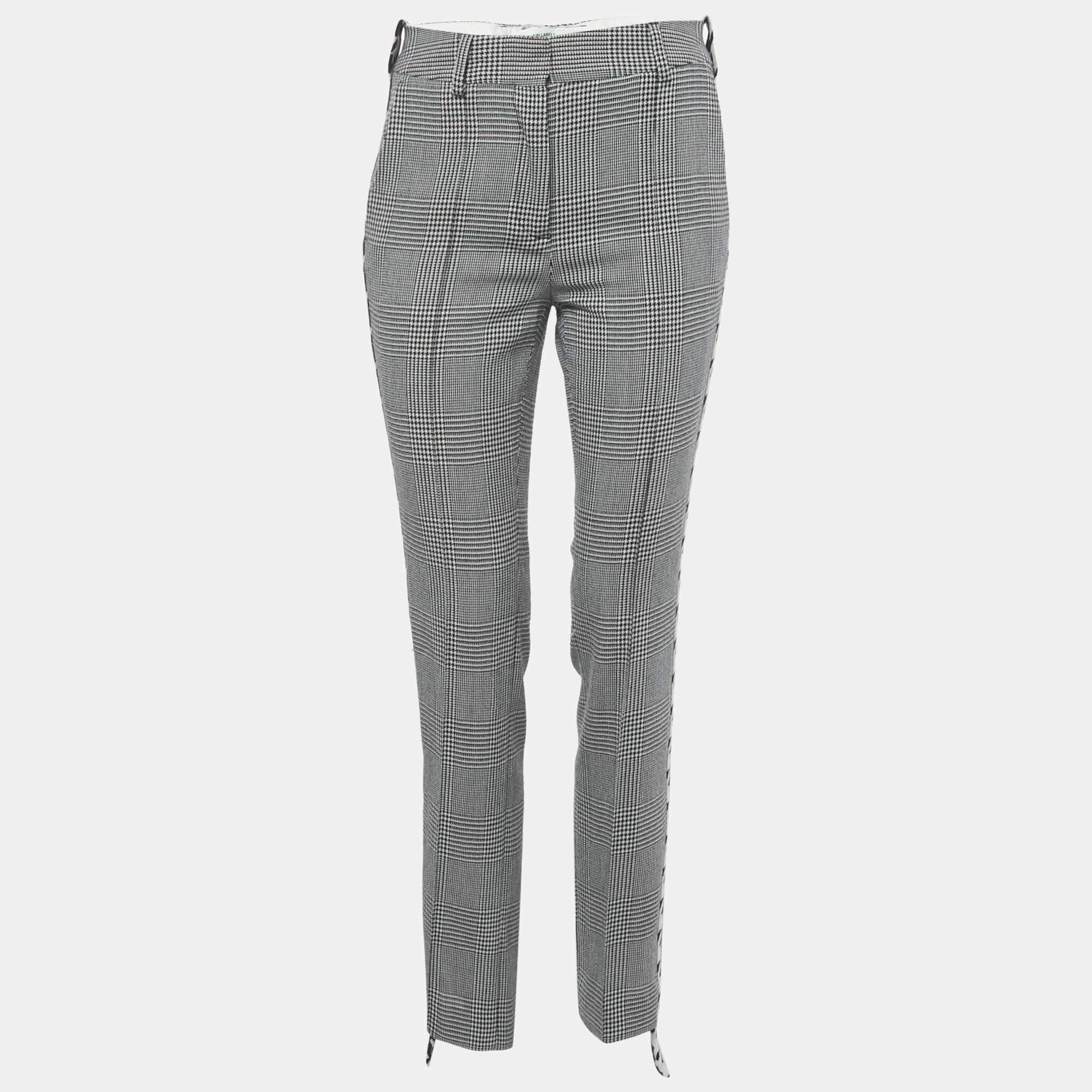 Pre Owned Off-White Black /White Prince Of Whales Wool Trousers S