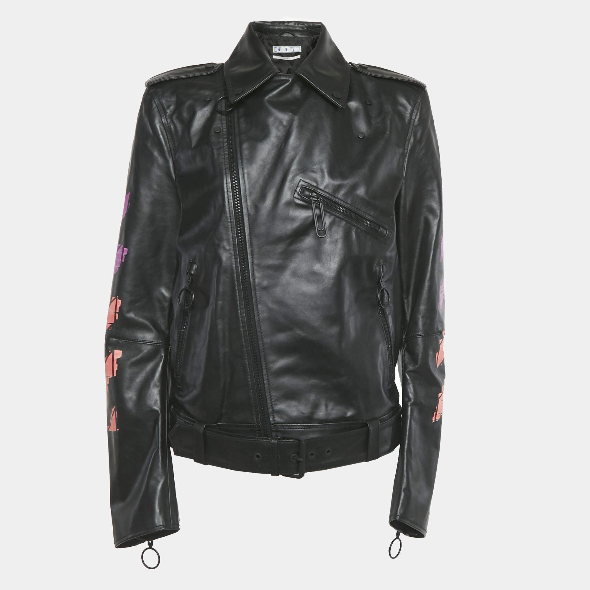 Pre Owned Off-White Black Arrow Painted Leather Jacket L
