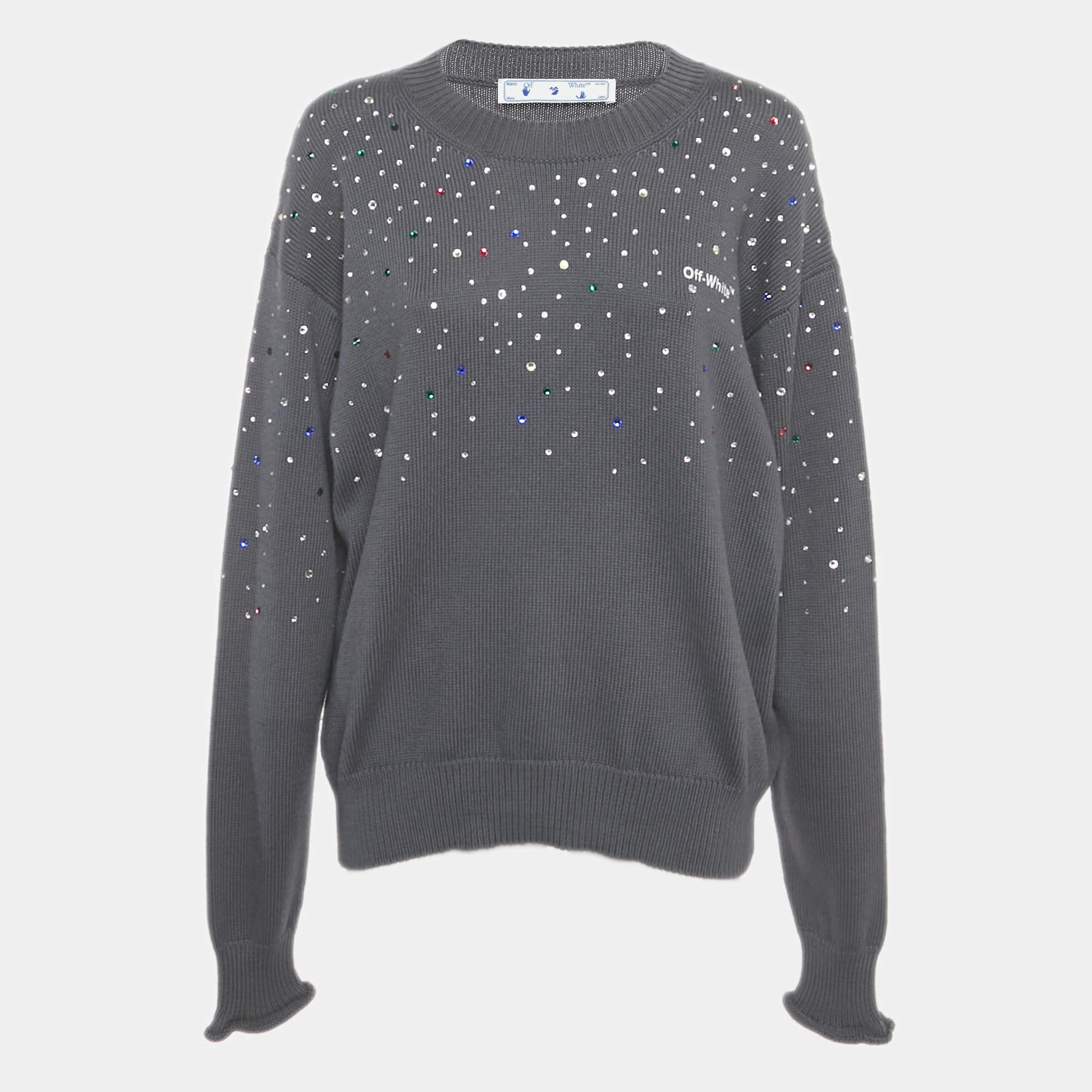 مملوكة مسبقًا سترة أوف وايت رمادي مضلع مرصعة مقاس صغير - سمول