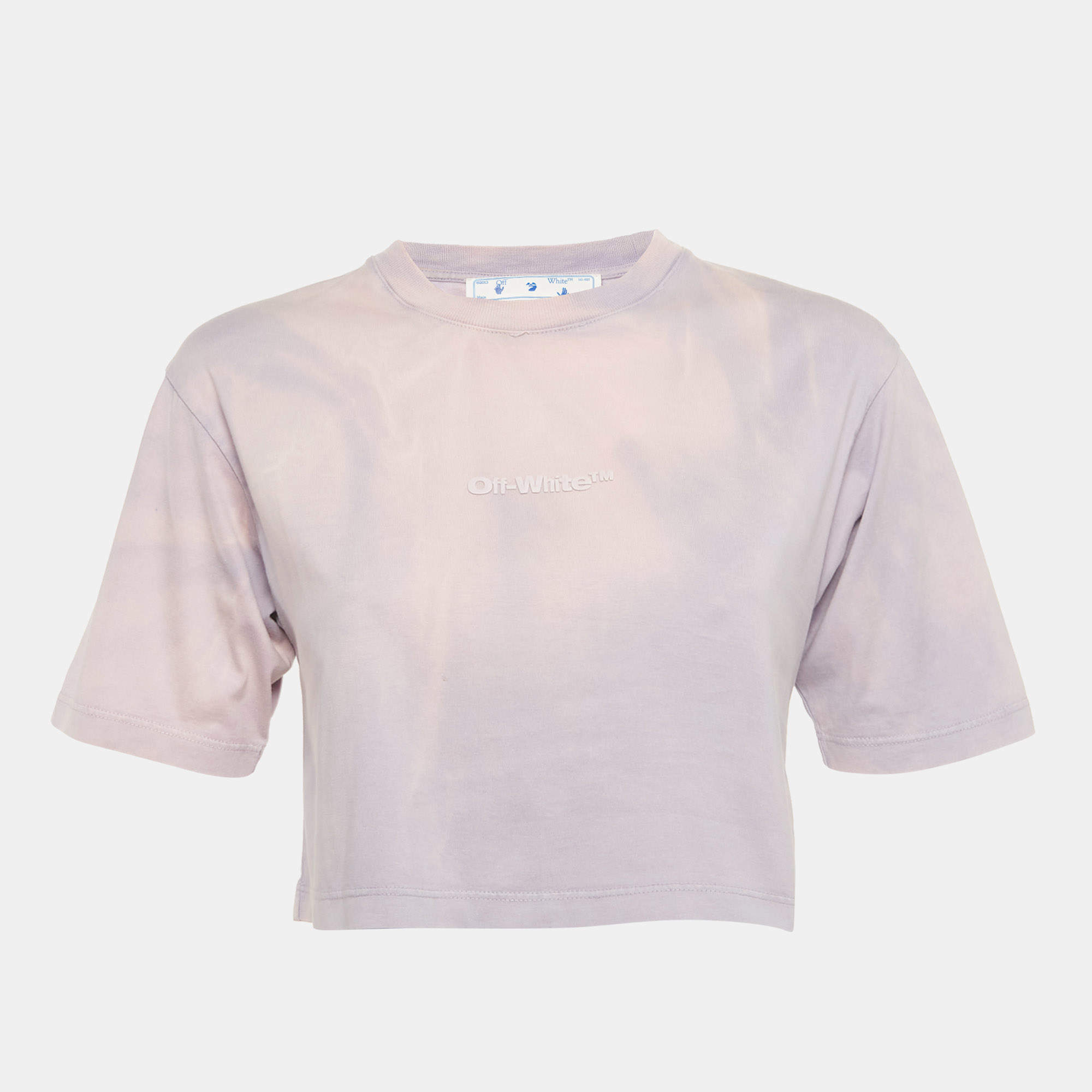 Pre Owned Off-White Lavender Tie & Dye Logo Applique Crop Top S