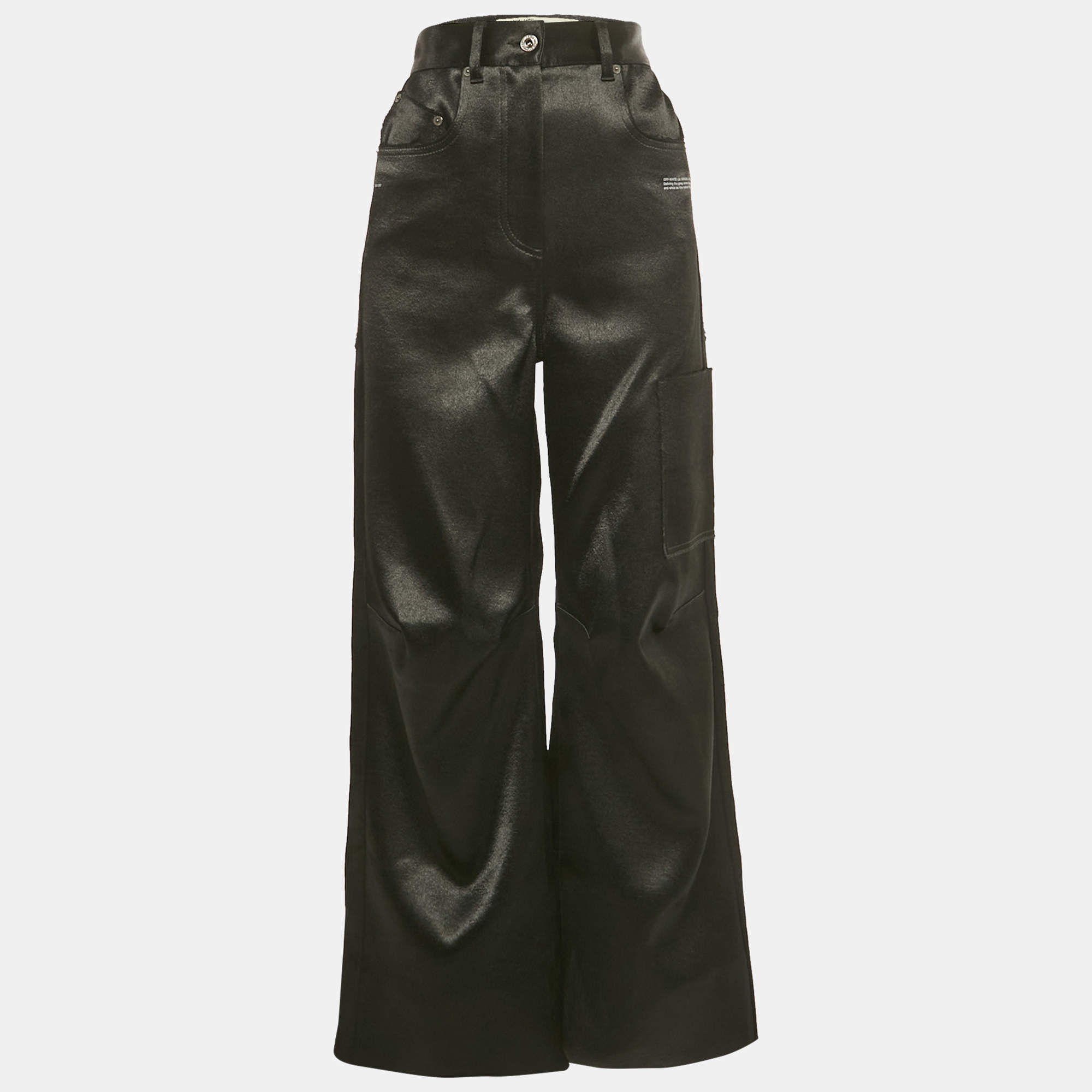 Pre Owned Off-White Black Glossy Raw Edge Wide Leg Trousers XS
