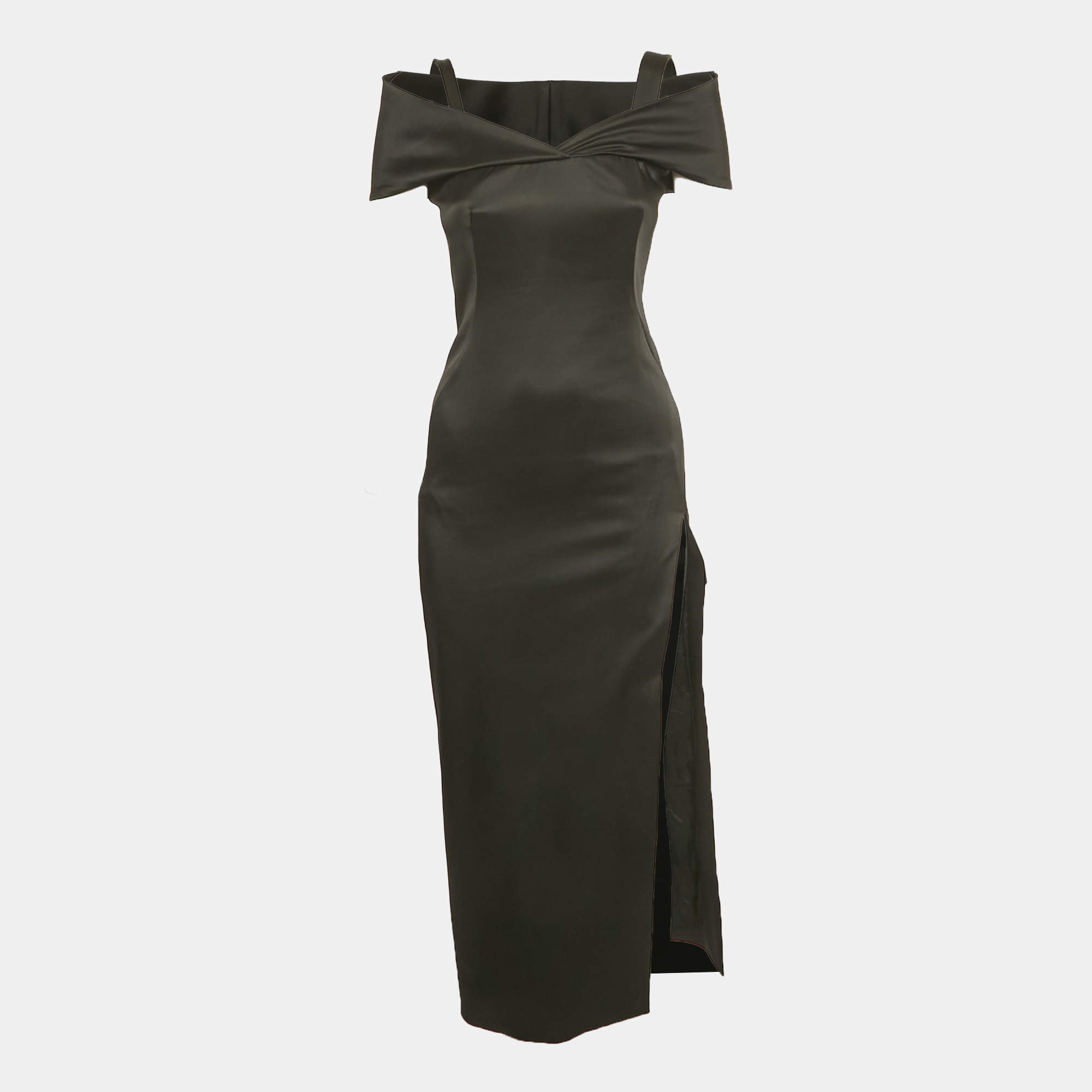 Pre Owned Off-White Satin Cold Shoulder Midi Dress S 