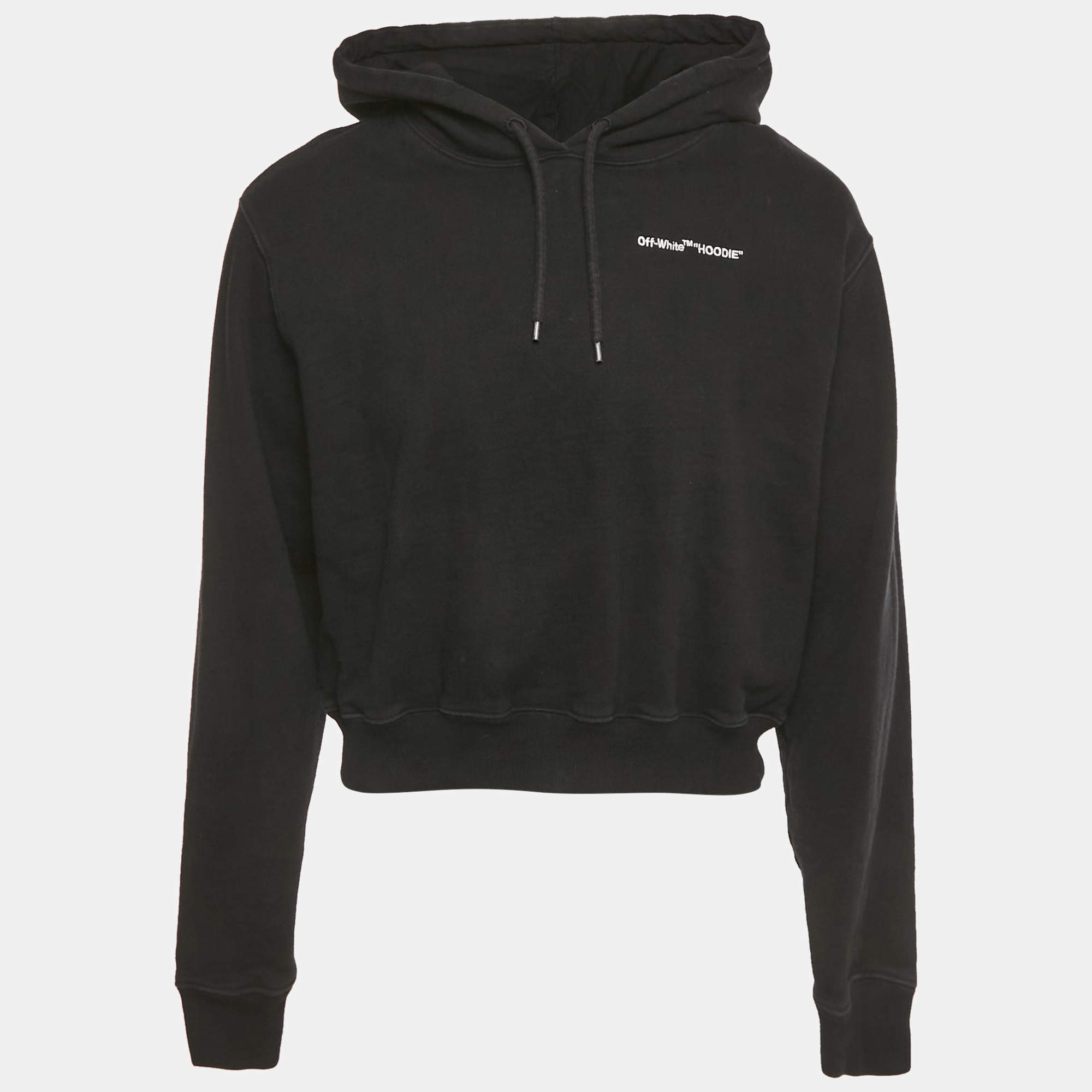 Pre Owned Off-White White Logo Embroidered Cotton Hoodie M