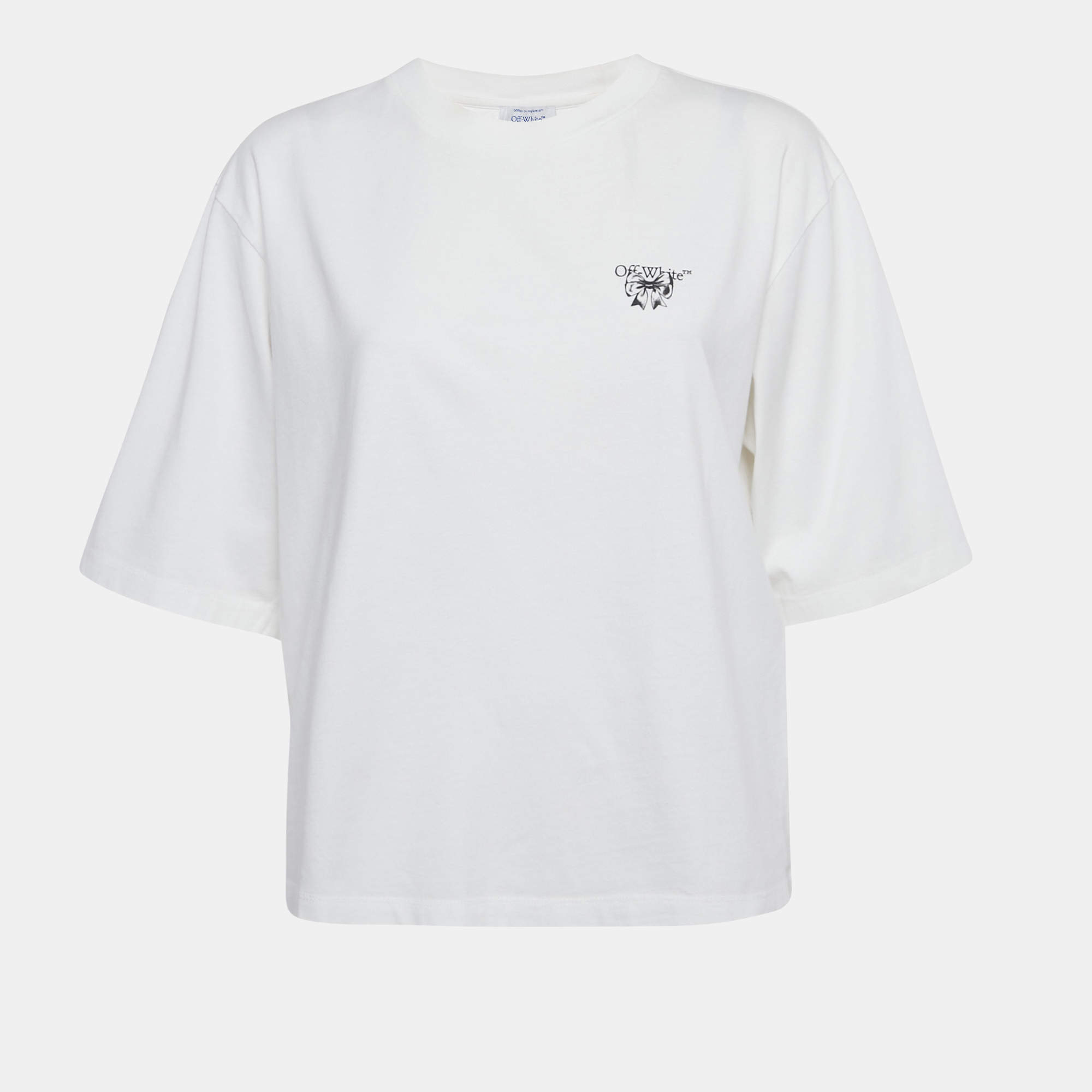 Pre Owned Off-White White Bow Print Jersey Crewneck T-Shirt XL